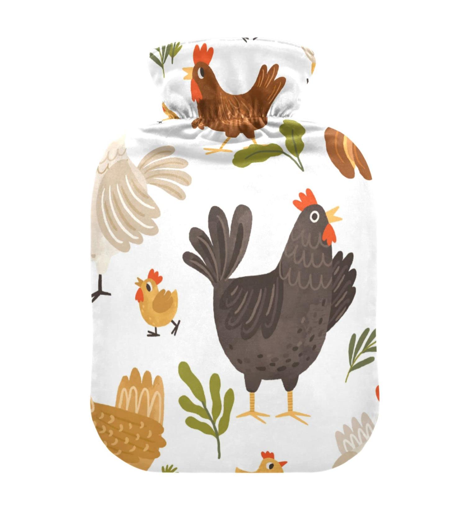 Hot Water Bottles with Cover - Autumn Rooster Design | 2L for Pain Relief Headaches & Feet Warmer - Buy Online on GoSupps.com