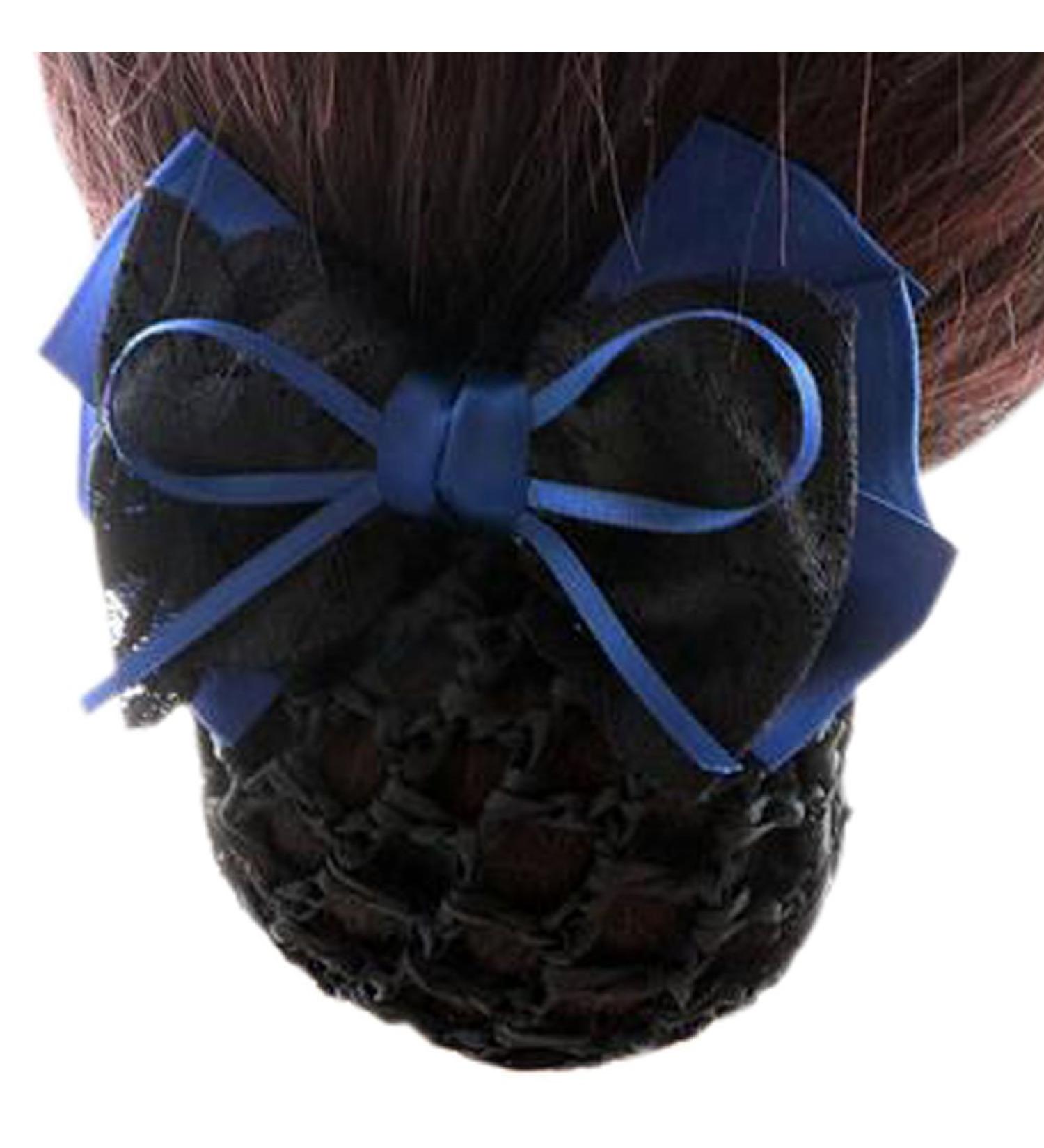 Bowknot Snood Net Net Hair Clip Net Hair Clip Barrette Hairnet Elastic Bun Headdress Hair Snood Net Barrette Clip Blue and Black K13