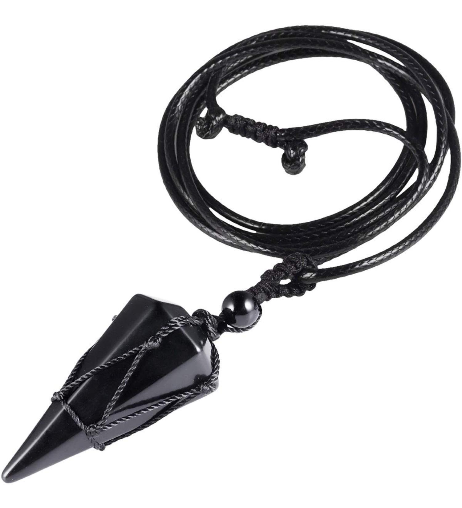 Kyeygwo Six - Seckiger Crystal Pendant Necklace | Adjustable Leather Rope Polished Quartz Pointed Stone Healing Reiki Pendulum Chain - Unique International Shipping Available - Buy Online on GoSupps.com