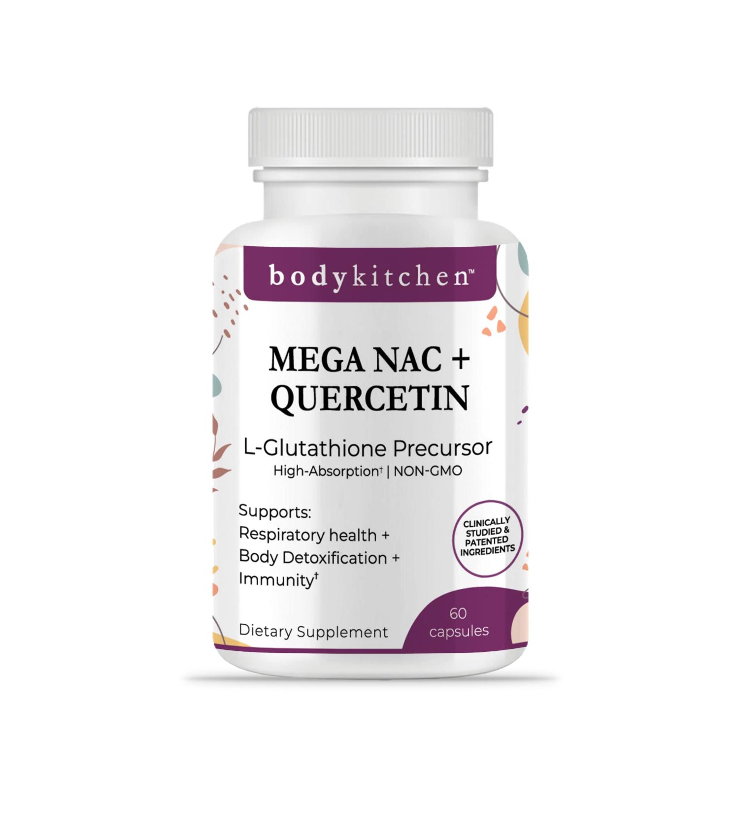 Body Kitchen Mega NAC 600mg with Quercetin | Supports Respiratory Health & Immune Function | Promotes Liver & Kidney Detox | Veggie Caps - Buy Online on GoSupps.com