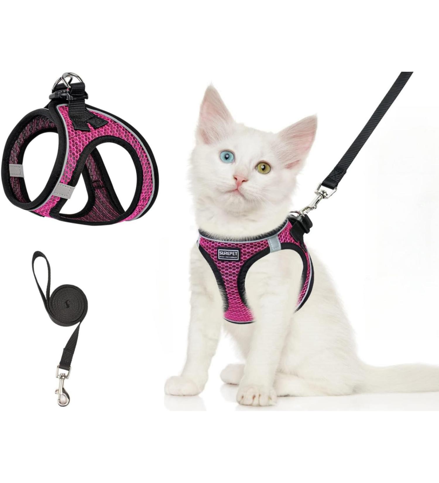 Cat Harness and Lead for Walking Escape Proof Adjustable Kitten Harness and Lead Set with Reflective Strip Soft Mesh Kitten Vest Harness for Outdoor Comfort Fit Easy to Control XS Pink - Buy Online on GoSupps.com