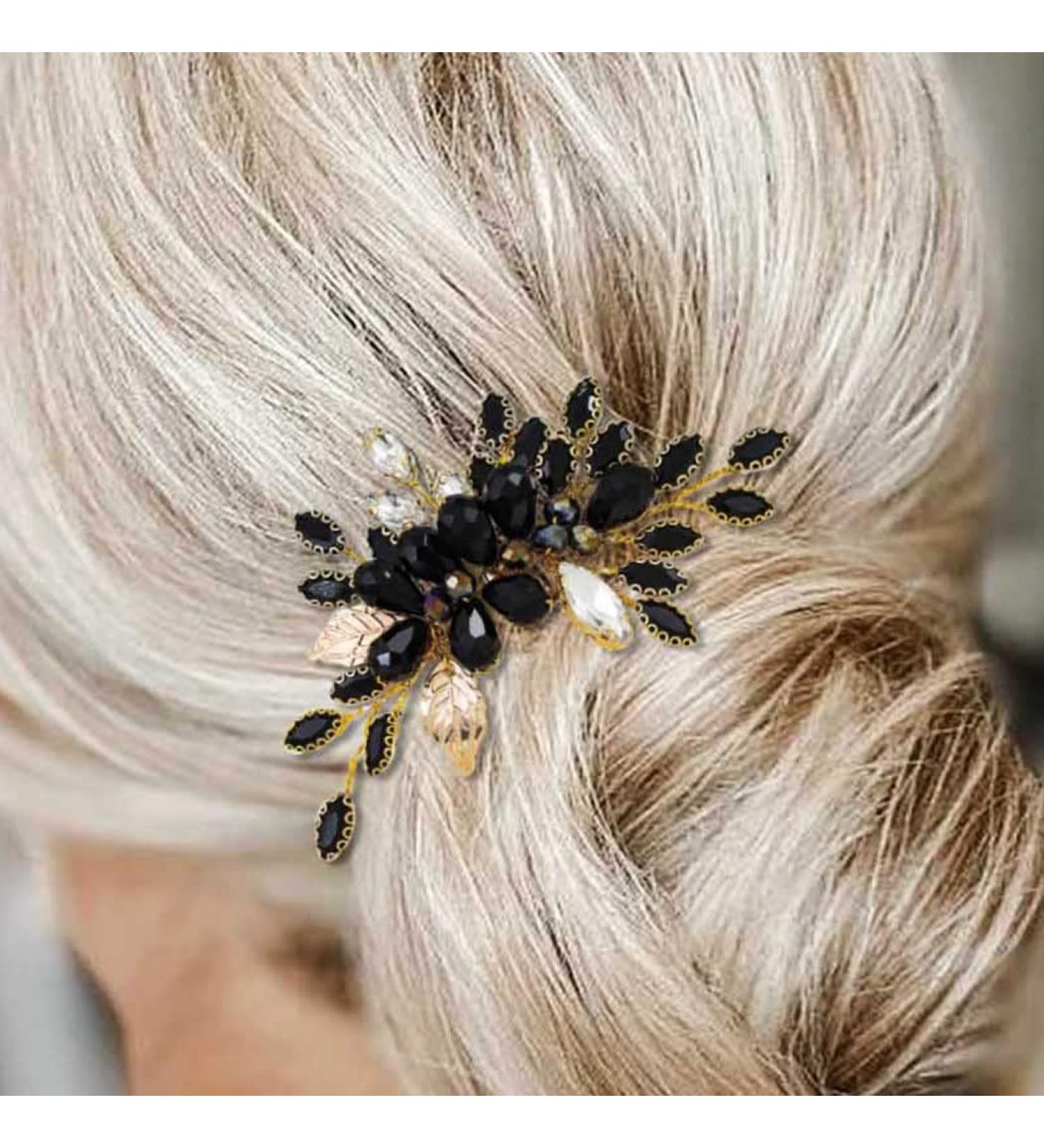 Bridal Rhinestone Hair Comb - Black Crystal Hair Piece for Wedding, Prom & Parties (B Gold) - Buy Online on GoSupps.com