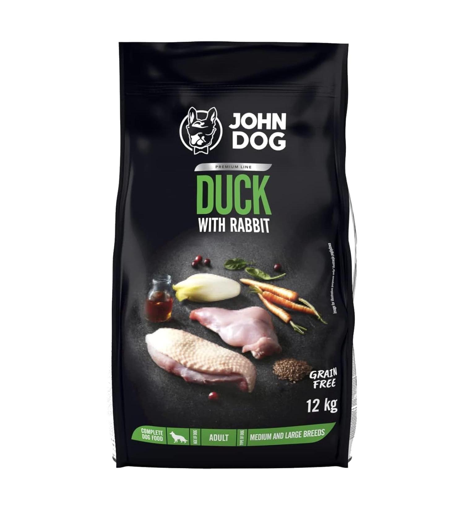 JOHN DOG Adult Duck with Rabbit and Vegetables Dry Dog Food 12 kg - Buy Online on GoSupps.com