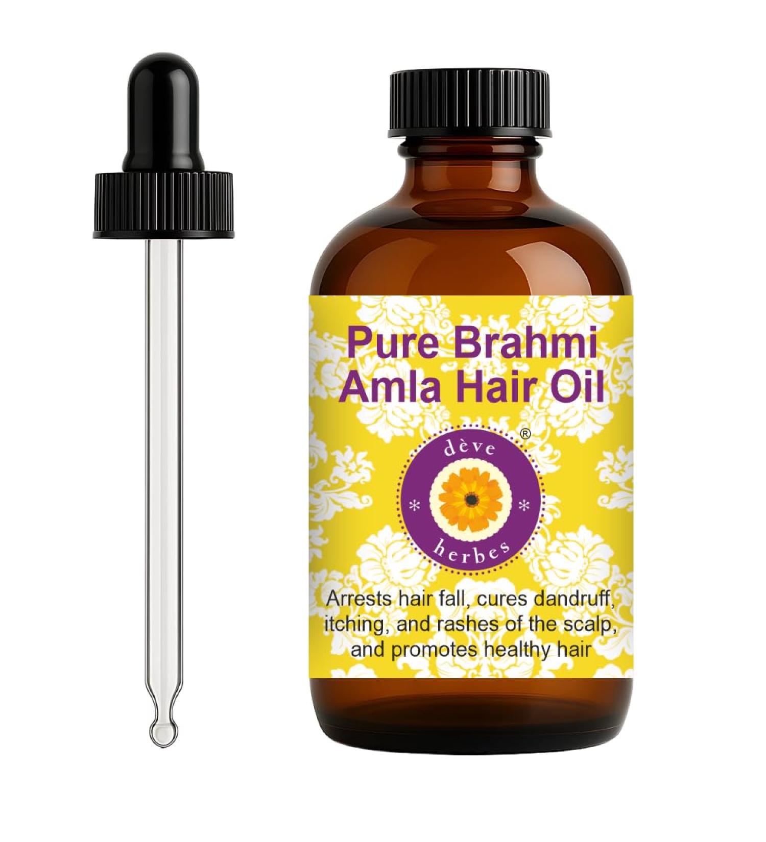 d ve herbes Brahmi Amla Hair Oil with Glass Dropper | Infused | Pure | Non-Sticky | Lightweight | For Facial Care | Men & Women | 120ml (4 oz) - Buy Online on GoSupps.com