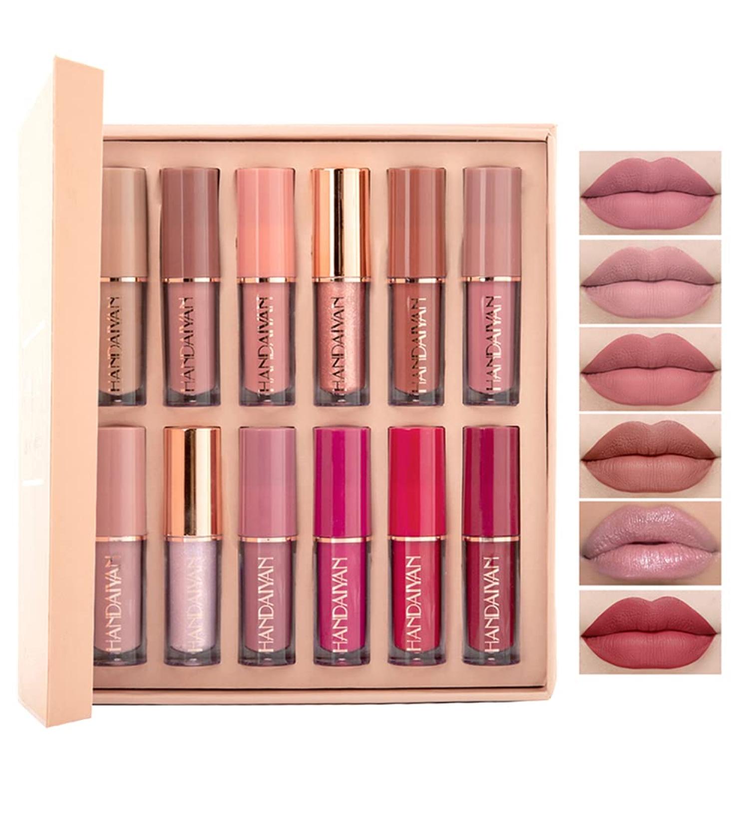 12 Colors Matte Liquid Lipstick Set Intense Pigments Matte Nude Waterproof Long Lasting Non-Stick Cup Does Not Fade Lip Gloss Red - Gifts for Women - Buy Online on GoSupps.com