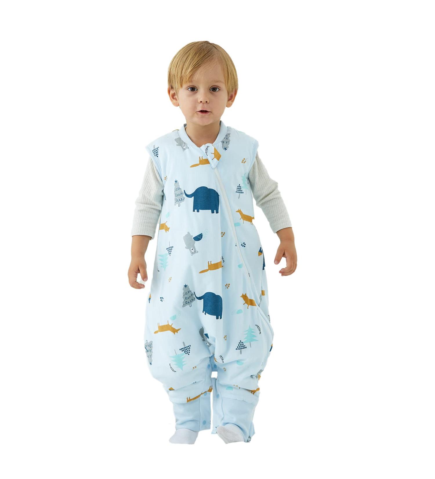 Duomiaomiao Winter Sleeping Bag with Legs 2.5 Tog | Baby Sleeveless Wearable Blanket | Breathable Cotton Toddler Sleeping Bag | Unisex Boys Girls | 85cm (Height: 90-100cm) | New Elephant Forest Design - Buy Online on GoSupps.com