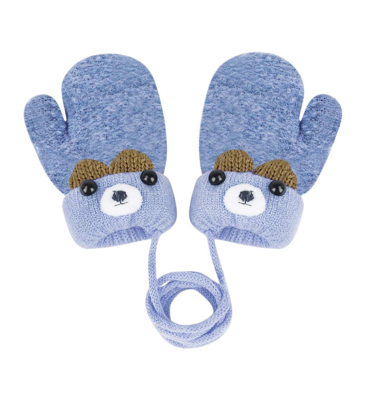 Kids Toddlers Knitted Gloves Mittens with String Boys Girls Magic Stretch Mittens Thick Fleece Lined Baby Infant Winter Warm Mittens Cartoon Cosy Full Finger Gloves Xmas Gift for Aged 0-3 Blue - Buy Online on GoSupps.com