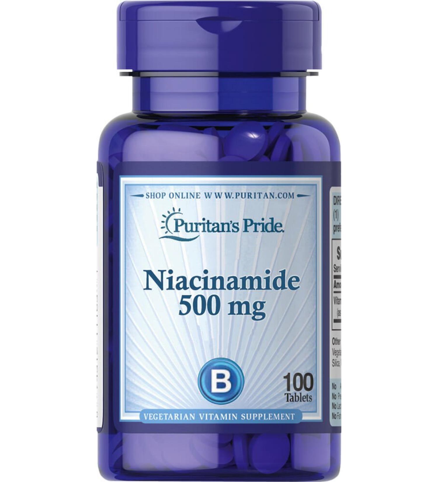 Puritan's Pride Niacinamide 500mg - 100 Tablets | Essential Vitamin Supplement - Buy Online on GoSupps.com