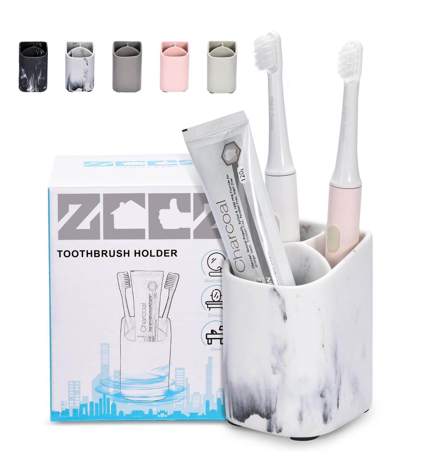 ZCCZ White Marble Toothbrush Holder - Elegant Bathroom Organizer for Electric Brushes & Makeup - No Removable Tray - Buy Online on GoSupps.com