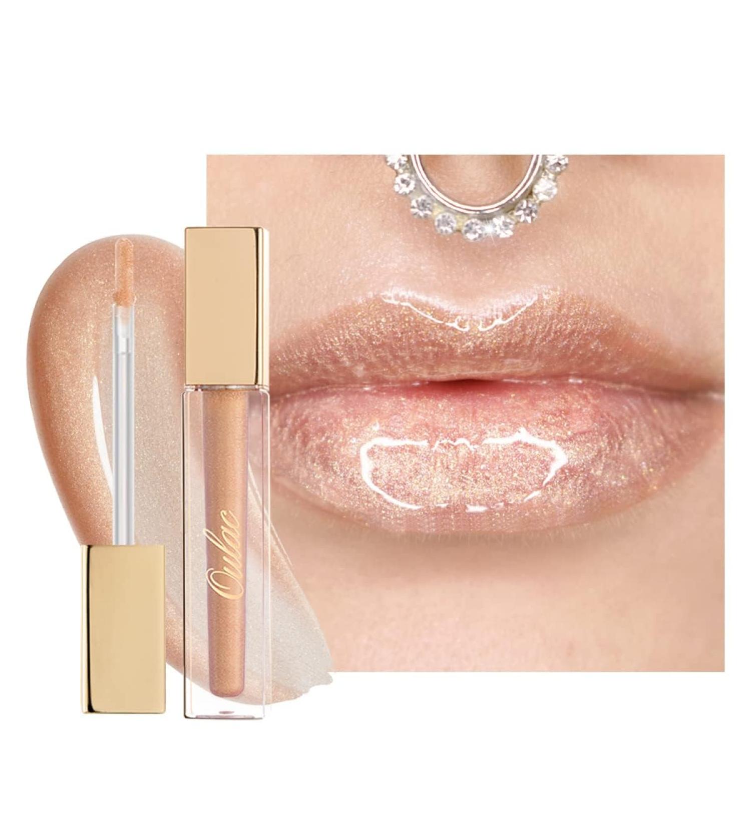 Oulac Lip Gloss Shiny - 3D Liquid Lipstick with Moisture & Glitter | Rose Damask Extract | Lip Care for Dry Lips | Light Beige C04 | 4.5ml - International Shipping Available - Buy Online on GoSupps.com