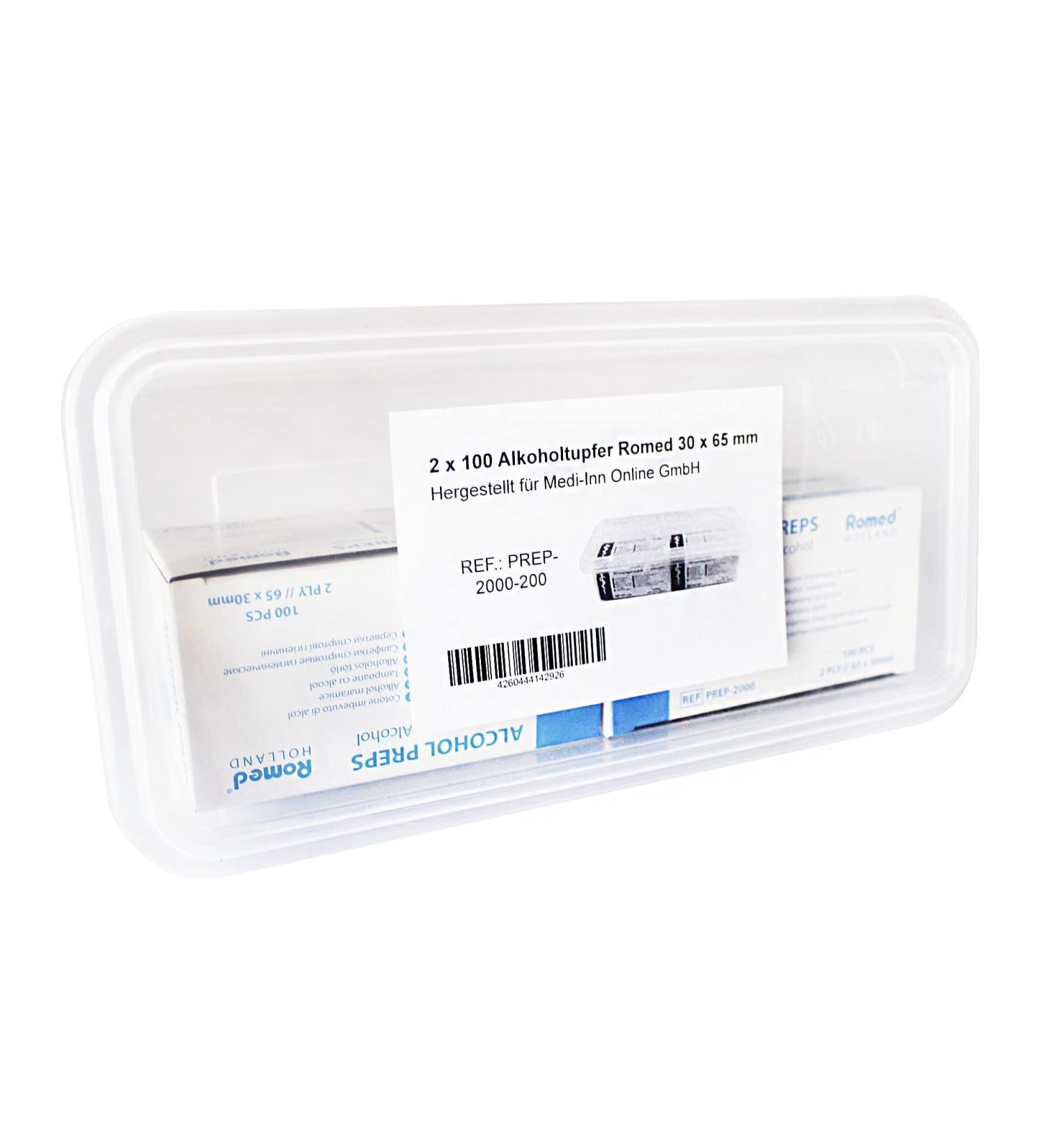 Romed 2-Ply Alcohol Swabs | 30x65mm | 200 pcs with Medi-Inn Storage Box - Buy Internationally - Buy Online on GoSupps.com