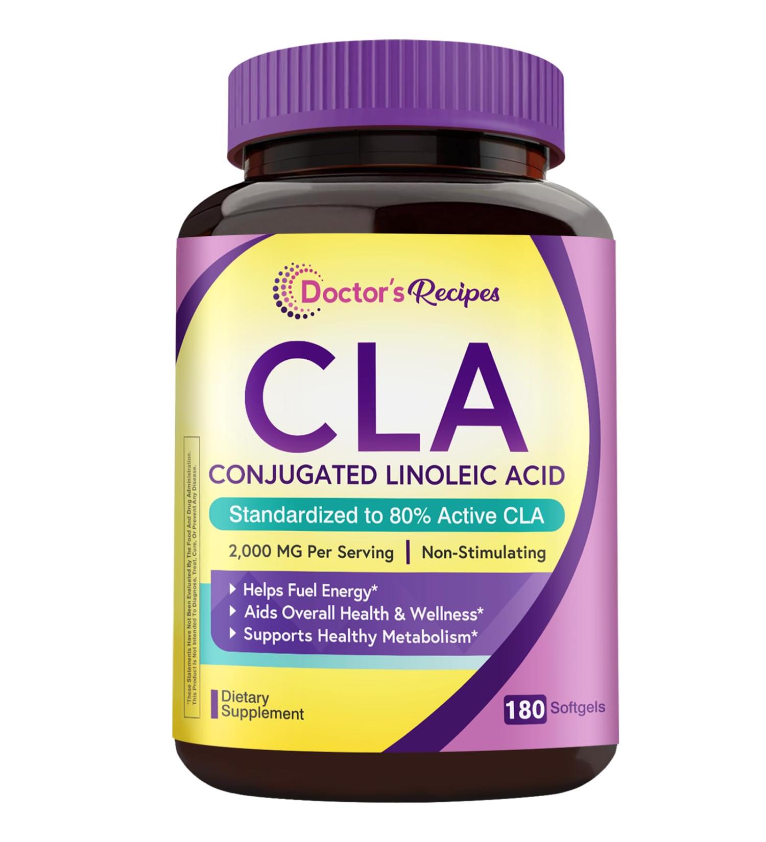 Doctor's Recipes CLA Supplements 2000mg 180 Softgels 80% Conjugated Linoleic Acid from Safflower Oil for Women & Men Non-Stimulating Support Healthy Metabolism & Lean Mass Non-GMO - Buy Online on GoSupps.com