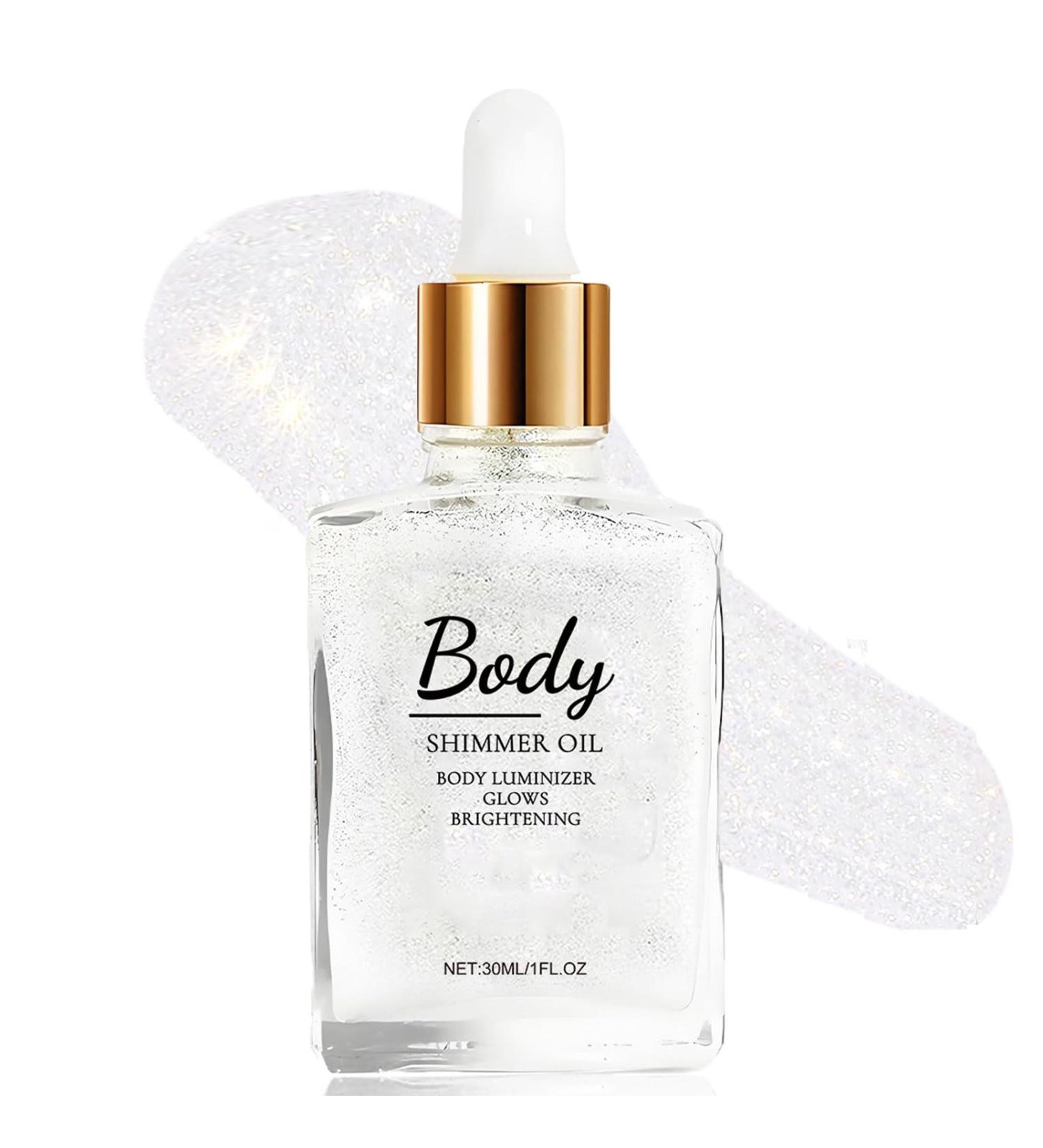 Body Shimmer Glitter Oil Highlighter Glitter Oil for Face Long Lasting Shine Illuminating Cheek Lip Makeup Body Glow Shimmer Lotion 30ml (Silver White) - Buy Online on GoSupps.com