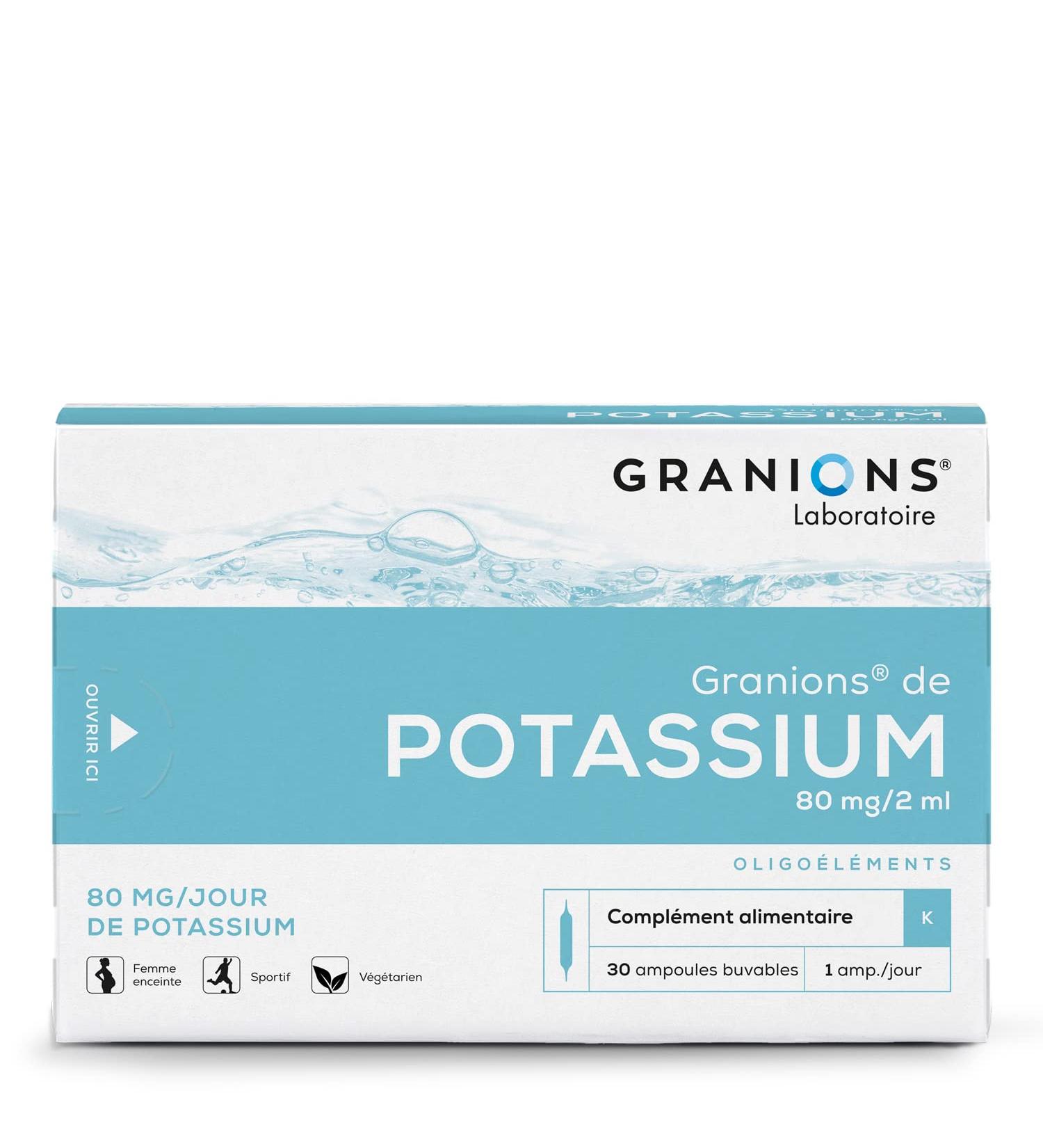 GRANIONS Potassium Helps reduce muscle weakness and cramps Helps muscle relaxation Potassium 80 mg 30 ampoules - Buy Online on GoSupps.com