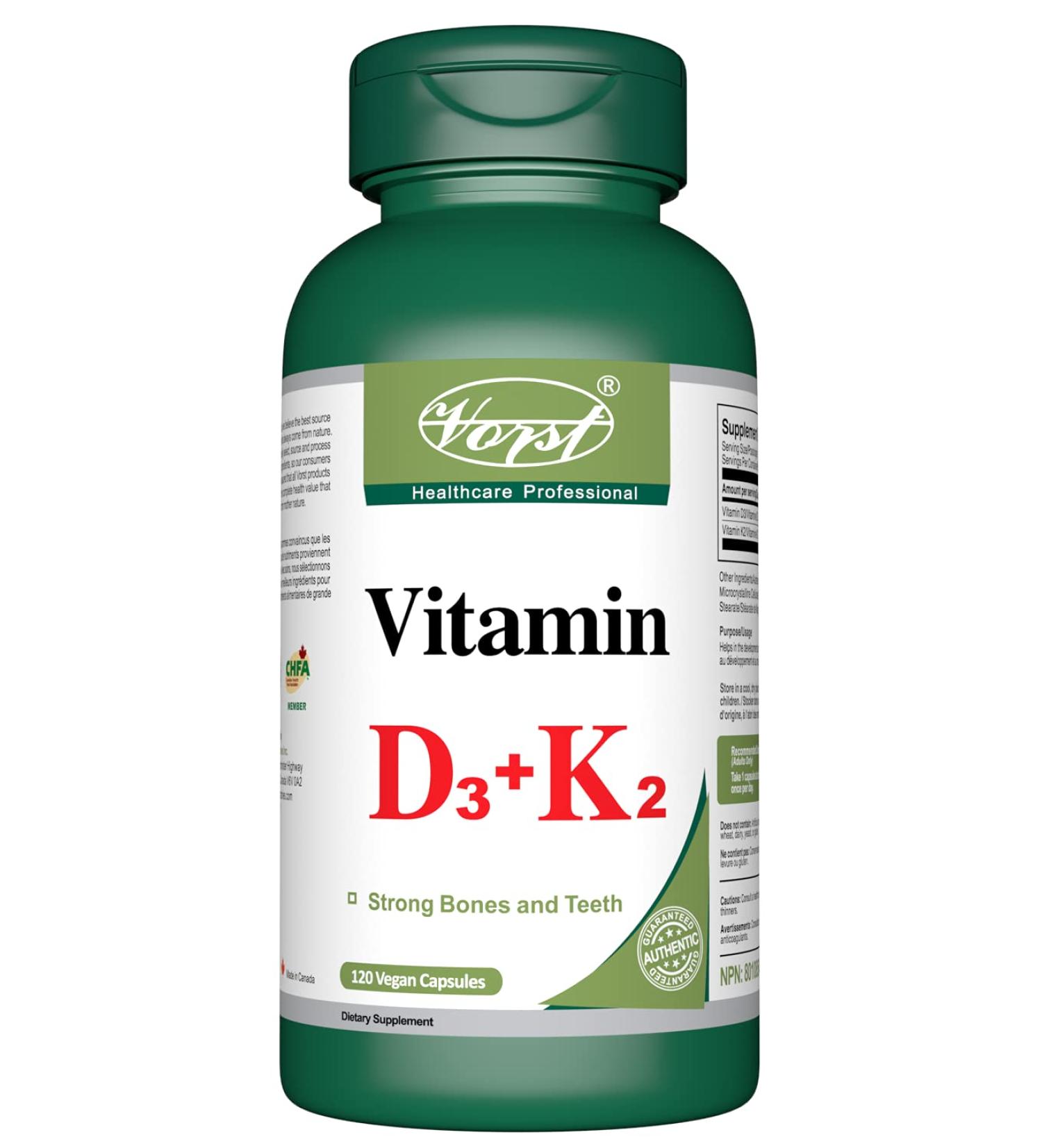 VORST Vitamin K2 D3 High Potency 120MCG/1000 IU 120 Vegan Capsules | MK7 | Essential Supplement for Healthy Bones & Teeth | Powder Pills | Alternative to Drops Gummies & Sprays | 1 Bottle 1 count (Pack of 120) - Buy Online on GoSupps.com