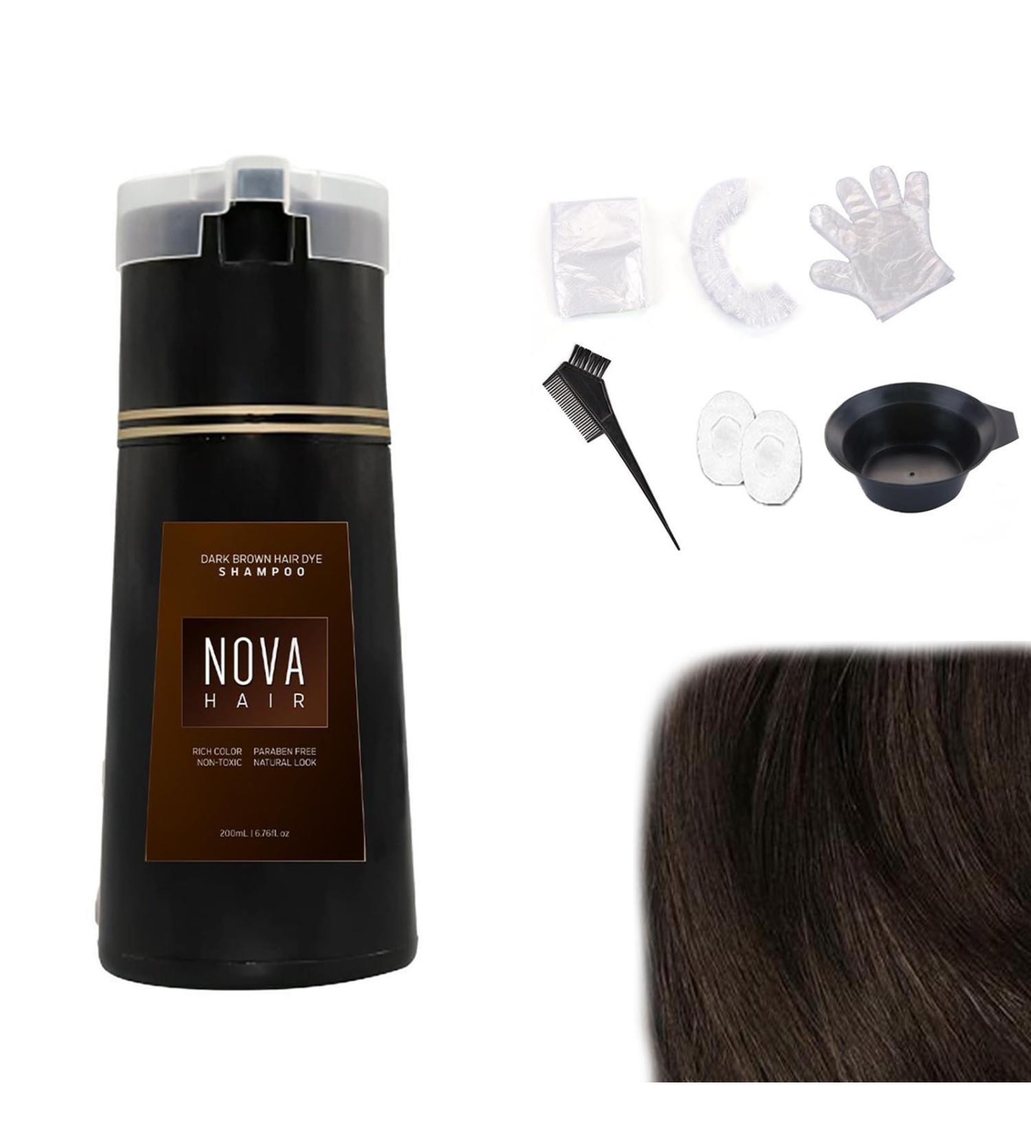 Nova Hair Dye Shampoo Nova Hair Instant Dye Shampoo Nova Hair Dye Shampoo Trynova Hair Shampoo for Women and Men (Dark Brown) - Buy Online on GoSupps.com