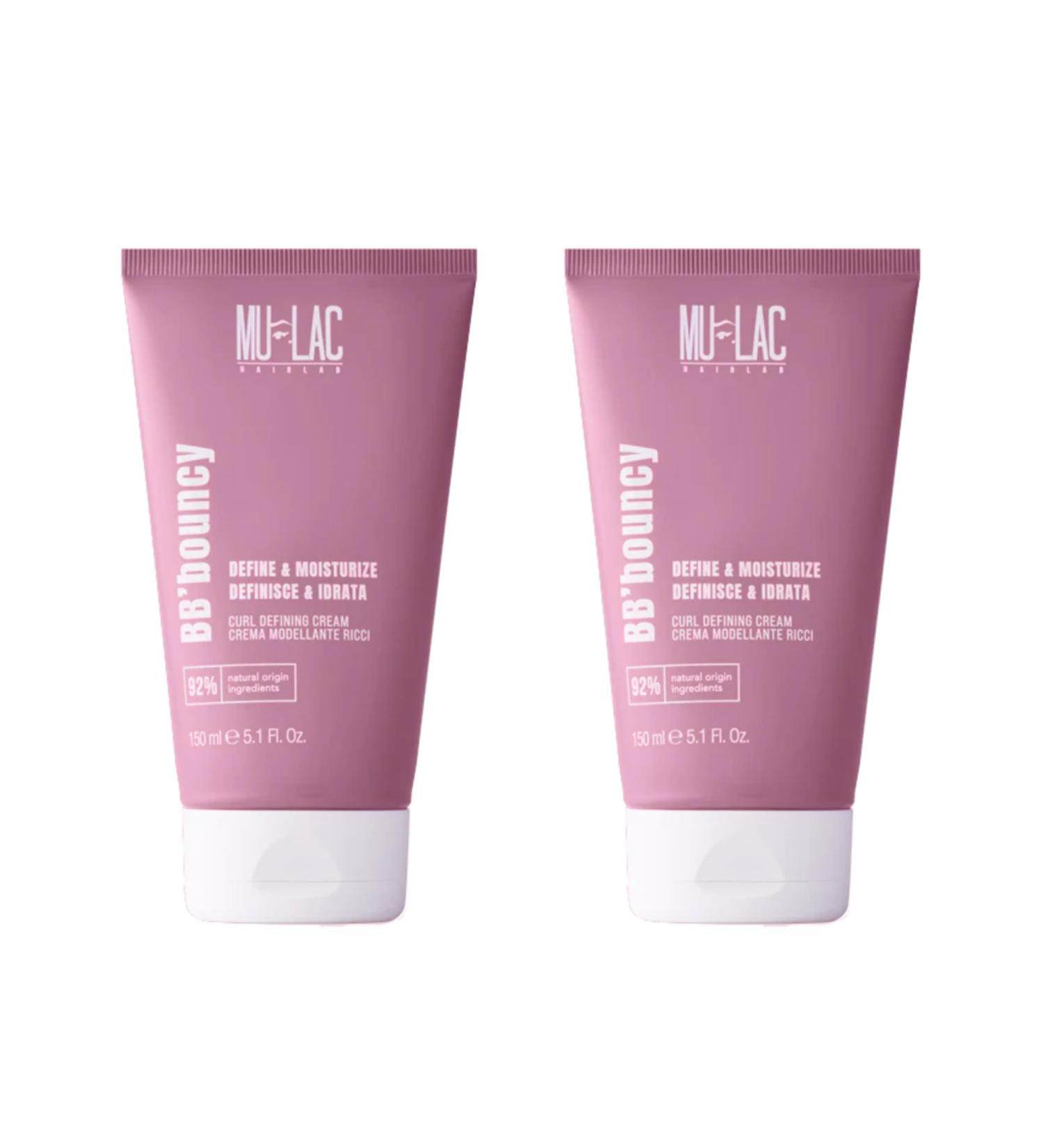 Mulac Cosmetics Kit 2 pieces BB' BOUNCY STYLING curly hair shaping cream curly anti-frizz VEGAN 150 ml x 2 - Buy Online on GoSupps.com