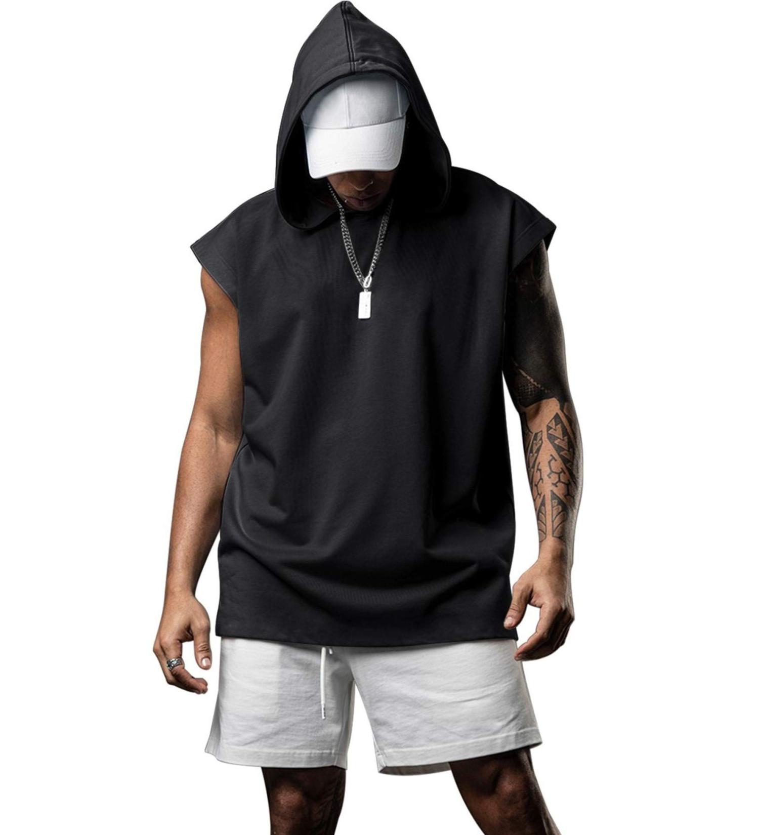 Lomon Men's Sleeveless Hoodie Tank Top - Muscle Workout Shirt Fitness Undershirt Black International Shipping Available - Buy Online on GoSupps.com
