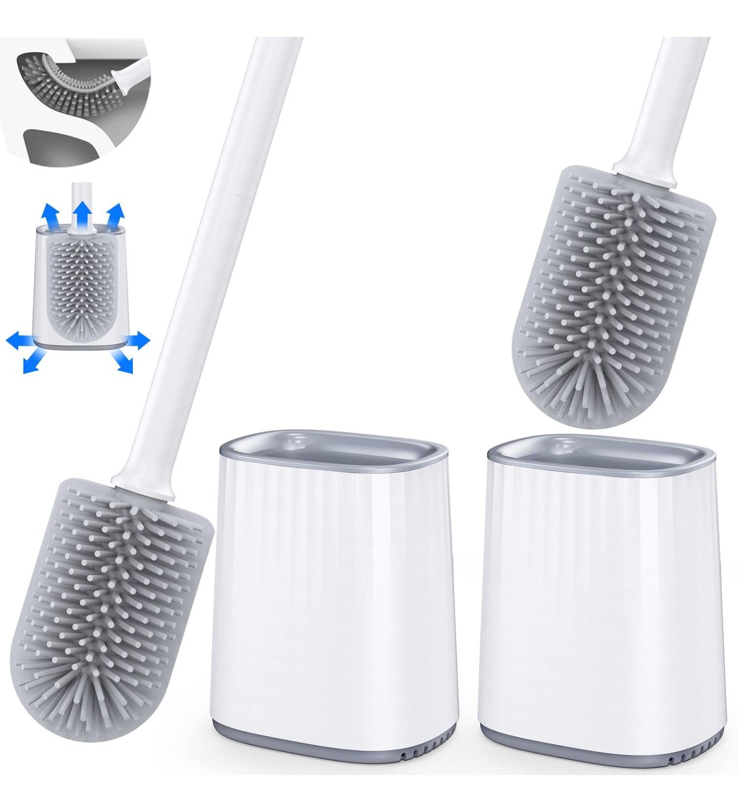 Toilet Bowl Brush and Holder Set - 2 Pack | Silicone Bristles, Ventilated Holder | Deep Cleaning Toilet Cleaner Brush in White - Buy Online on GoSupps.com