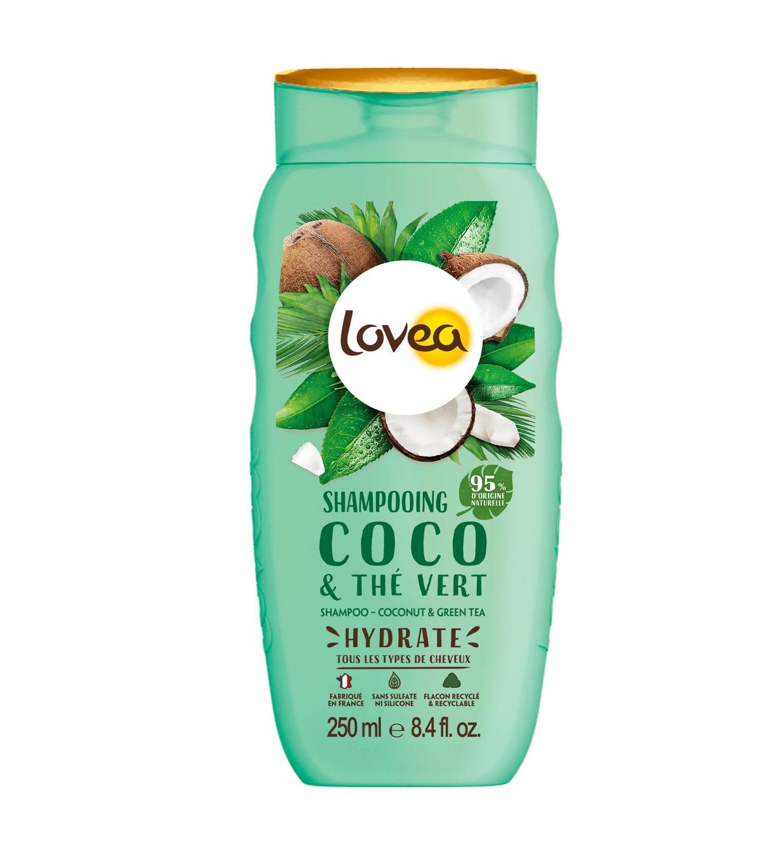 LOVEA - Shampoo - Coconut & Green Tea - Cleans & Moisturizes Intensely - All Hair Types - 95% Natural Origin - Silicone Free - Sulfate Free - Made in France - 250 ml - Buy Online on GoSupps.com
