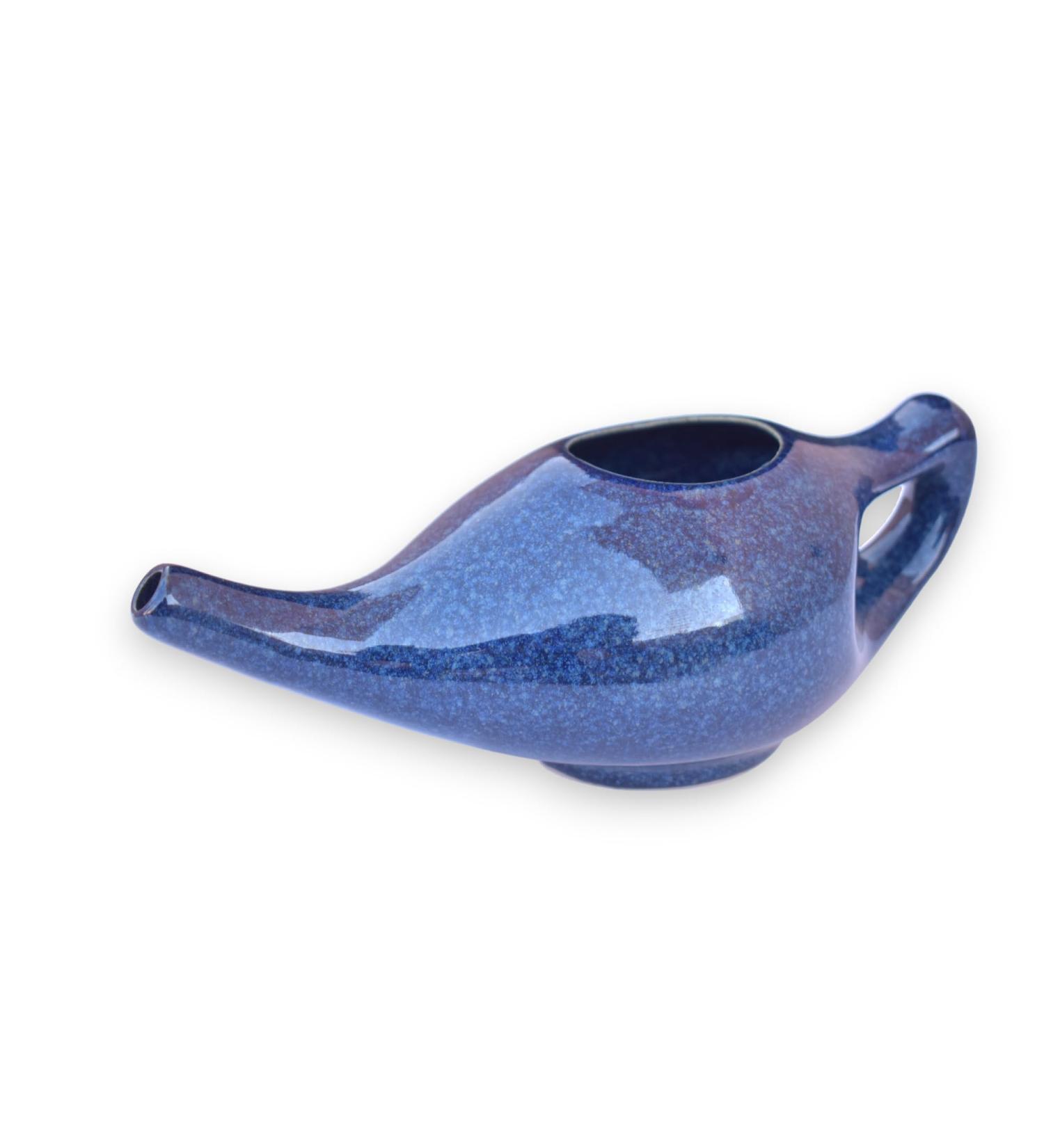 Premium Handmade Ceramic Neti Pot for Nasal Cleansing - Elegant Blue Gradient Color + 10 Sachet Neti Salt - 225 Ml Capacity - Buy Online on GoSupps.com