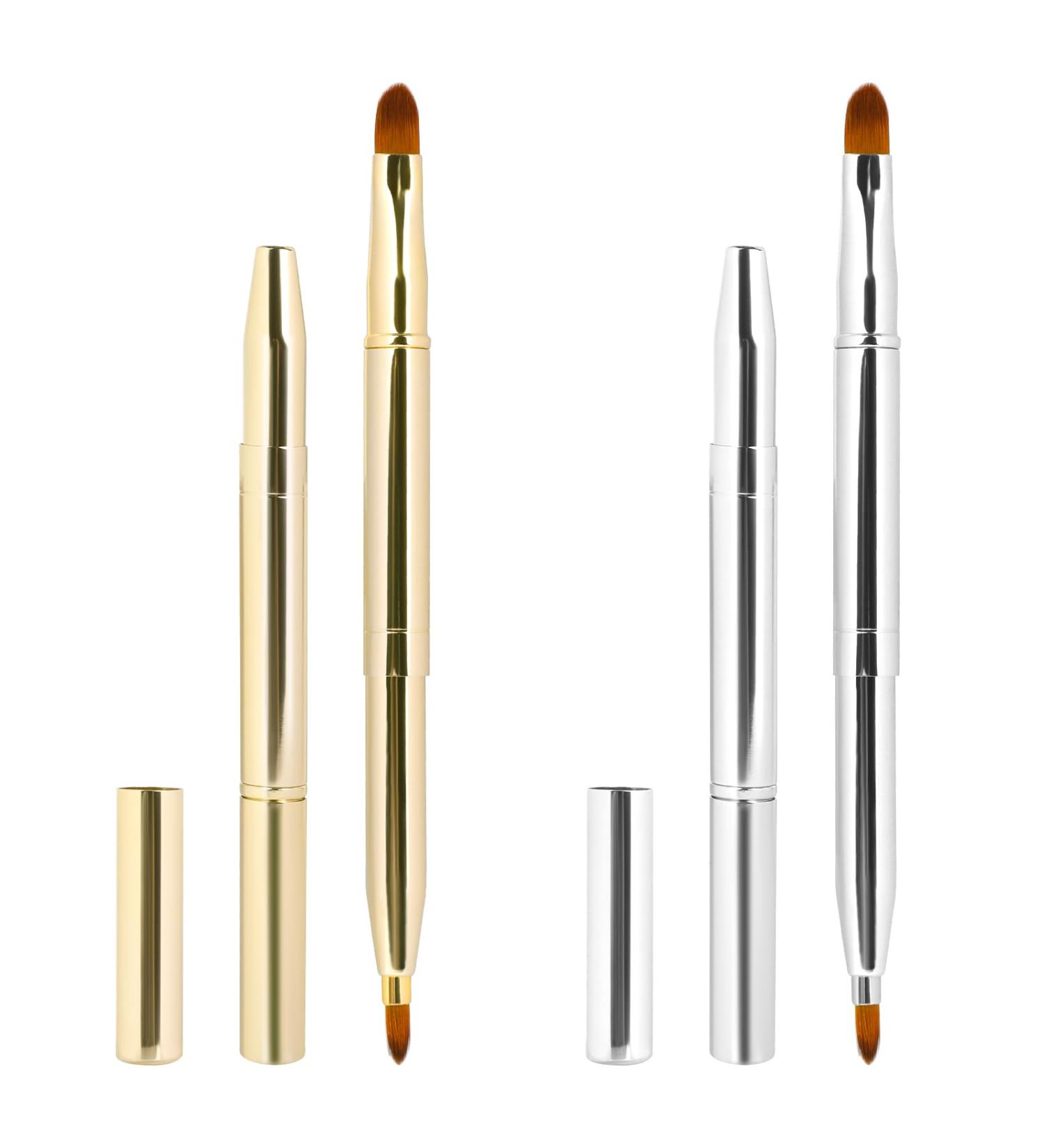 2-Piece Insertable Lip Brush Set - Double-Ended Lip Gloss Applicator & Concealer Brush - Portable Makeup Brushes in Gold & Silver - Buy Online on GoSupps.com