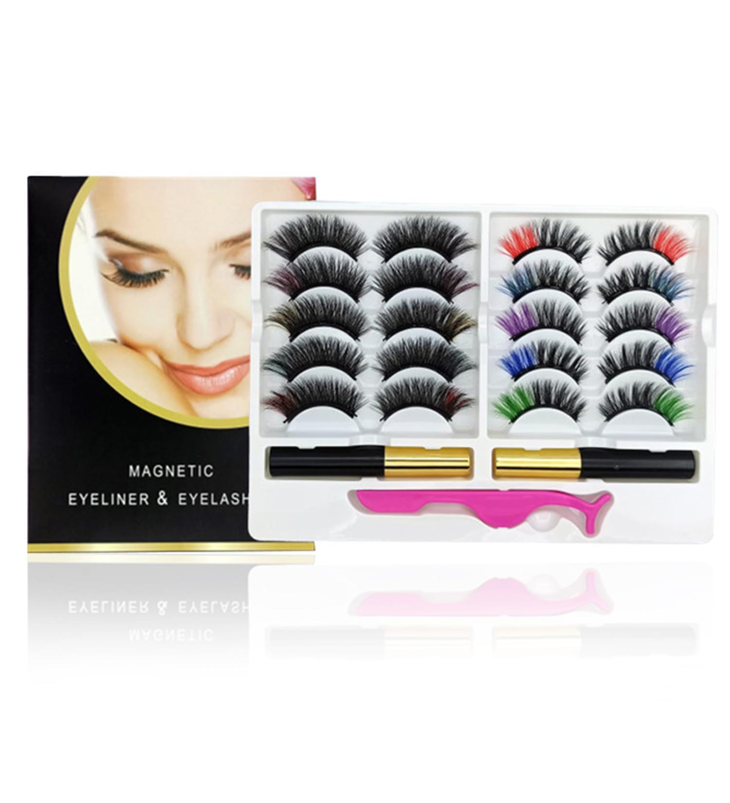 BeauFairy Magnetic Eyelashes Magnetic Eyeliner and Lashes Kit 10 Pairs Multicolor Natural Reusable Magnetic Fake Eye Lash with 2 Tubes of Waterproof Long Lasting Magnetic Eyeliners No Glue Needed #017 - Buy Online on GoSupps.com