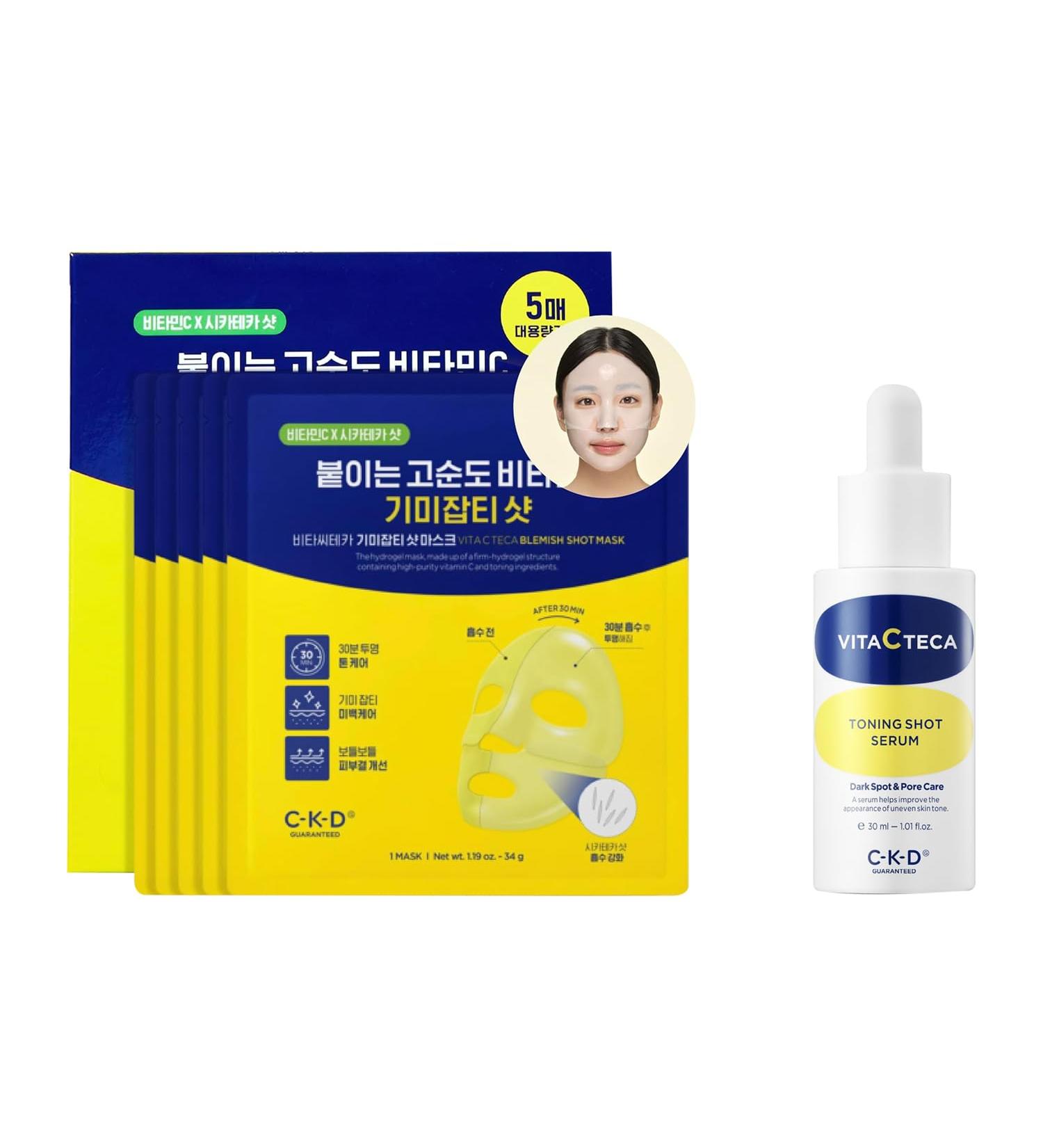 CKD Vitamin C Glow Boost Duo Korean Skincare Bundle with Vita C Teca Toning Shot Serum & Blemish Shot Hydrogel Face Masks Brightens Evens Skin Tone & Reduces Dark Spots - Buy Online on GoSupps.com
