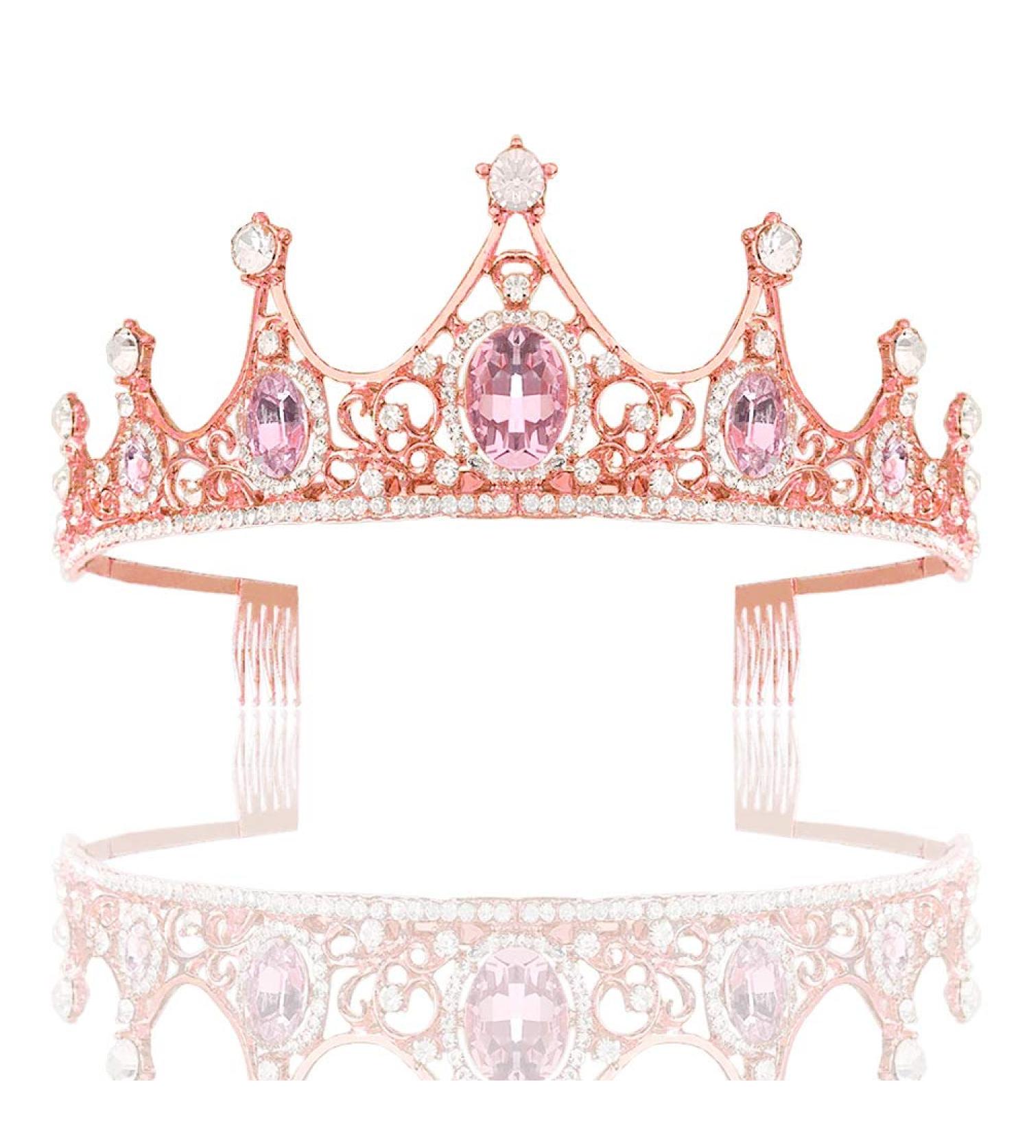 Girls Crystal Tiara Crown With Comb Women Princess Headband Gift for Carnival Headdress Fancy Dress Costume Wedding Prom Birthday Christmas Party Pageant Hair Accessories Jewelry Pink - Buy Online on GoSupps.com