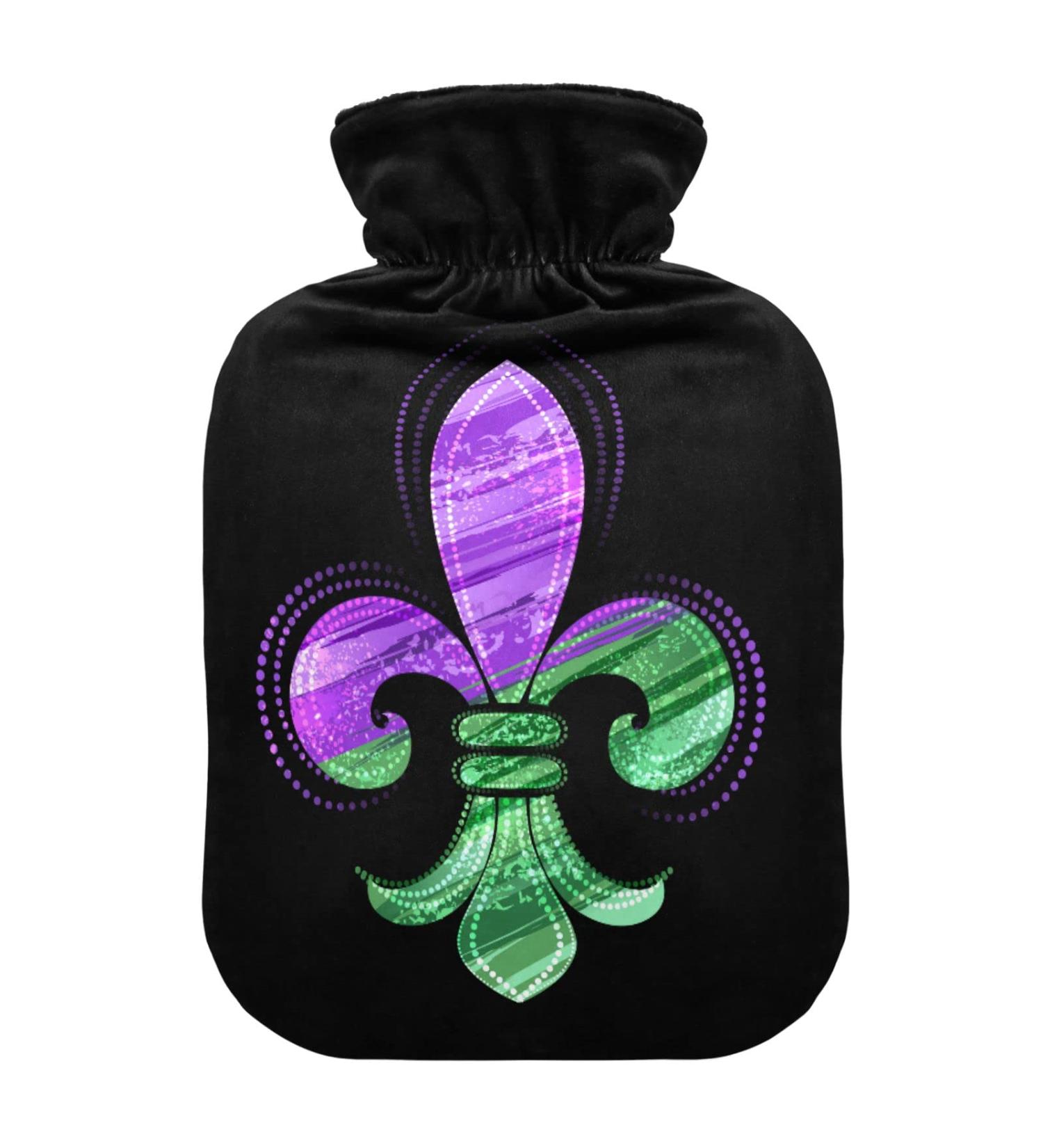 Mardi Gras Hot Water Bottle with Cover - 1L Pain Relief & Bed Warmer for Cramps & Comfort - Buy Online on GoSupps.com