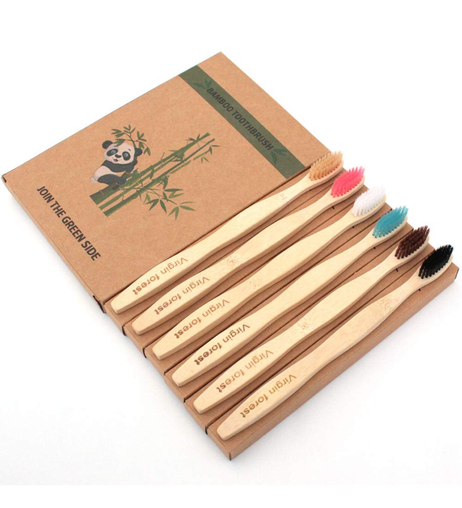 Virgin Forest Bamboo Toothbrushes - Eco-Friendly Soft Bristles, Biodegradable Wood Set of 6 - Buy Online on GoSupps.com