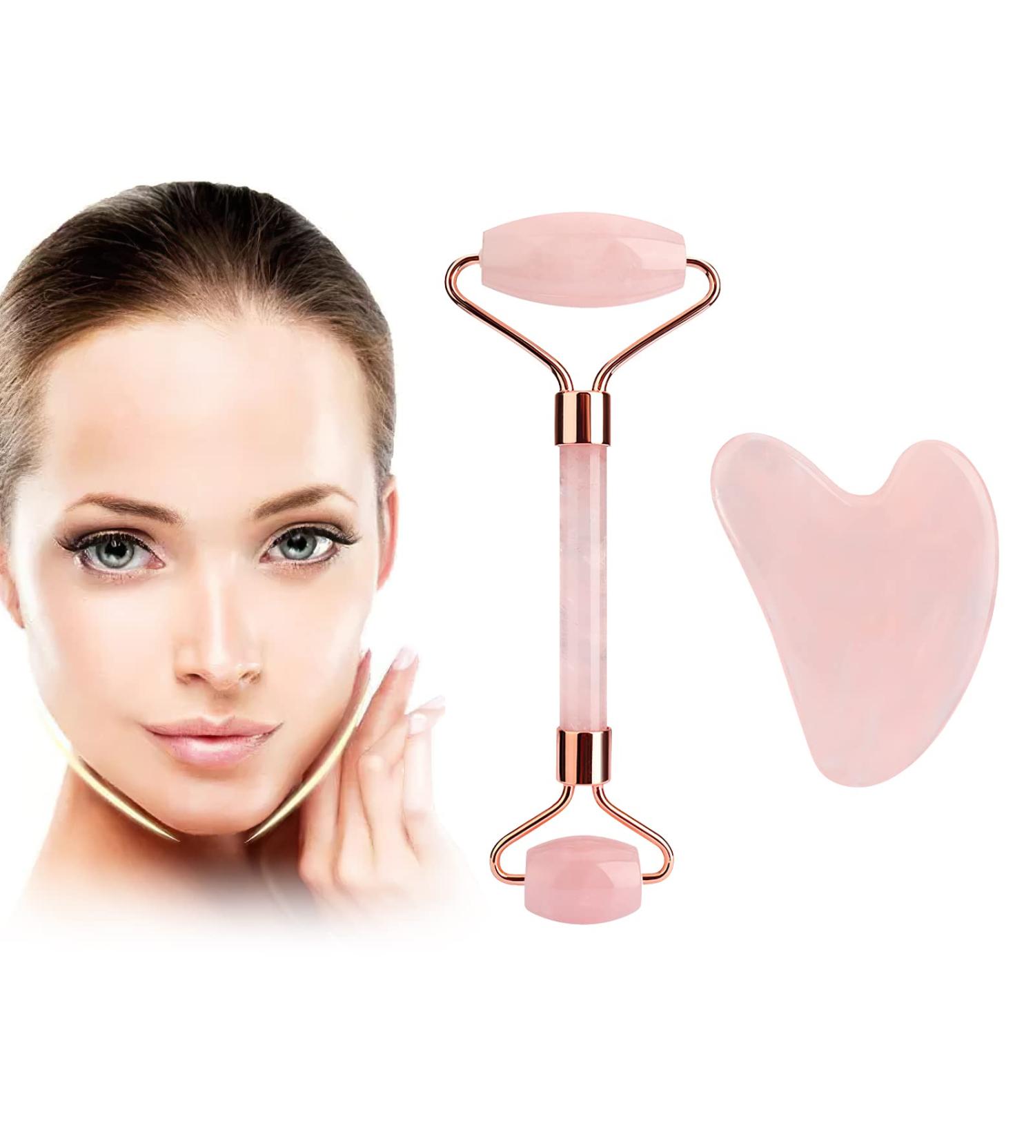 Jade Roller & Gua Sha Set Face Roller Massage Tool for Face Eyes Neck Skin Care Routine Facial Beauty Skincare Massager Tool Gifts for Women Relieve Fine Lines and Wrinkles (Pink) Pink Rollers Set - Buy Online on GoSupps.com