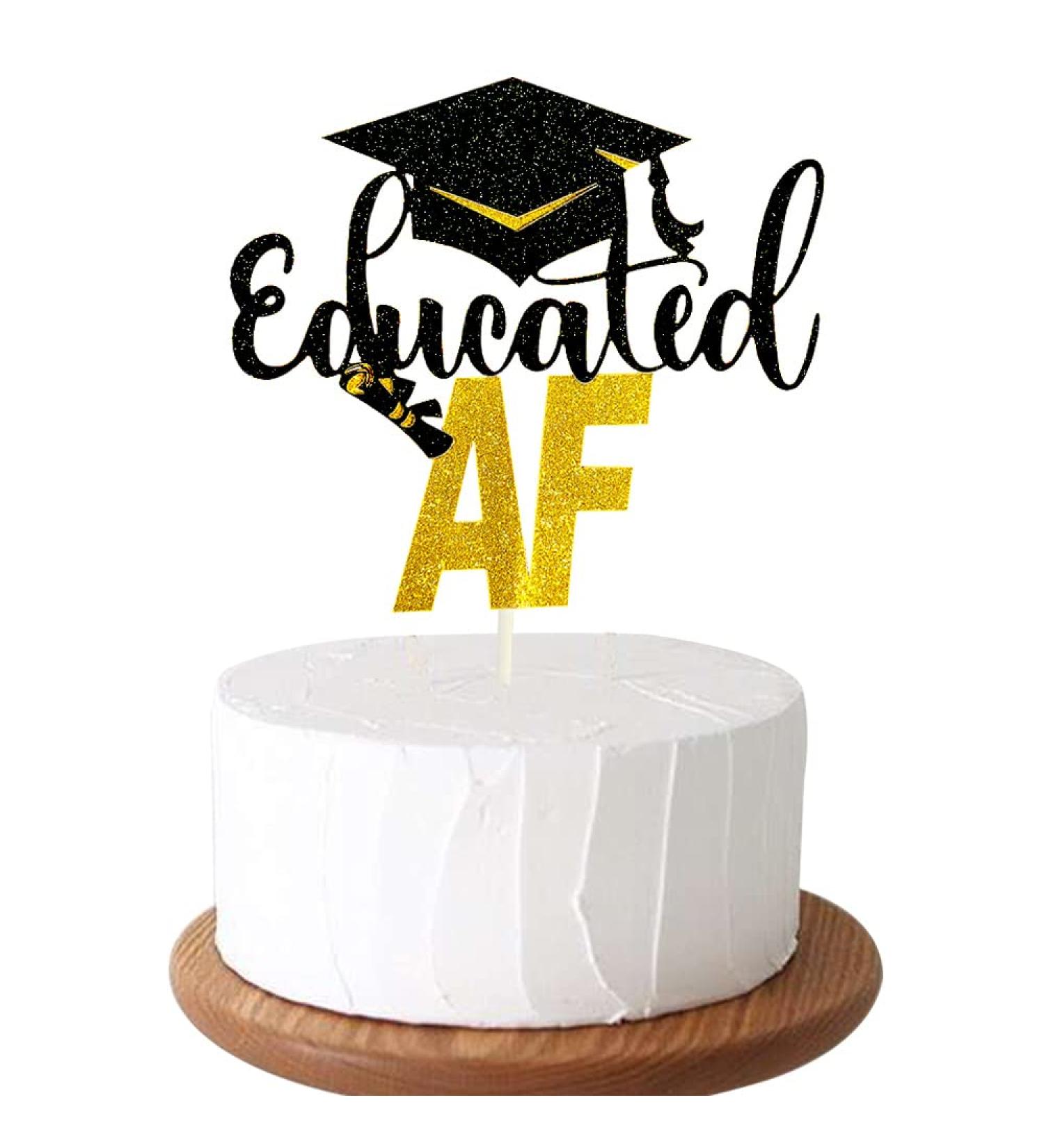 GotGala Educated AF Cake Topper Gold Glitter Graduation Cake Topper for Class of 2022 High School Graduation Grad Party Decorations - Buy Online on GoSupps.com