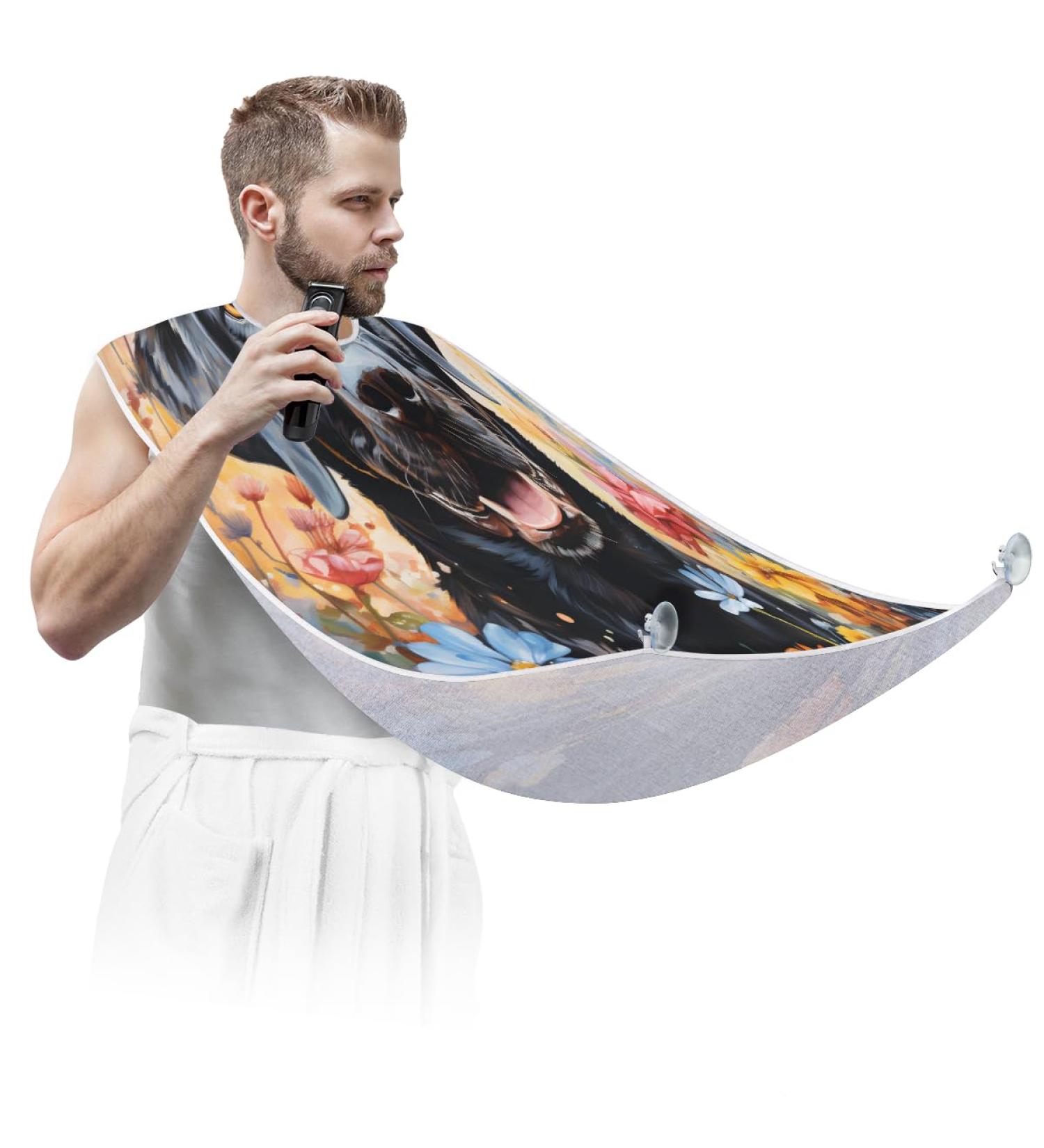 Flower Black Dog Beard Bib Apron - Ultimate Beard Hair Catcher for Men | Ideal Father's Day Gifts Anniversary & Christmas for Dad & Husband - Buy Online on GoSupps.com