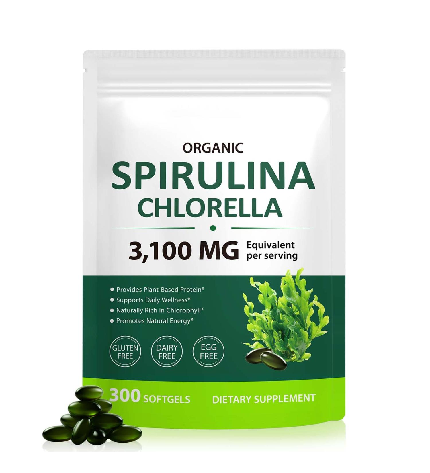 VOGSIG Spirulina Chlorella Capsules 3100MG Per Serving 17-in-1 Supergreens Blend Rich in Protein Chlorophyll Vitamins Supports Energy Immune & Gut Health Easy Absorption 300 Softgels - Buy Online on GoSupps.com