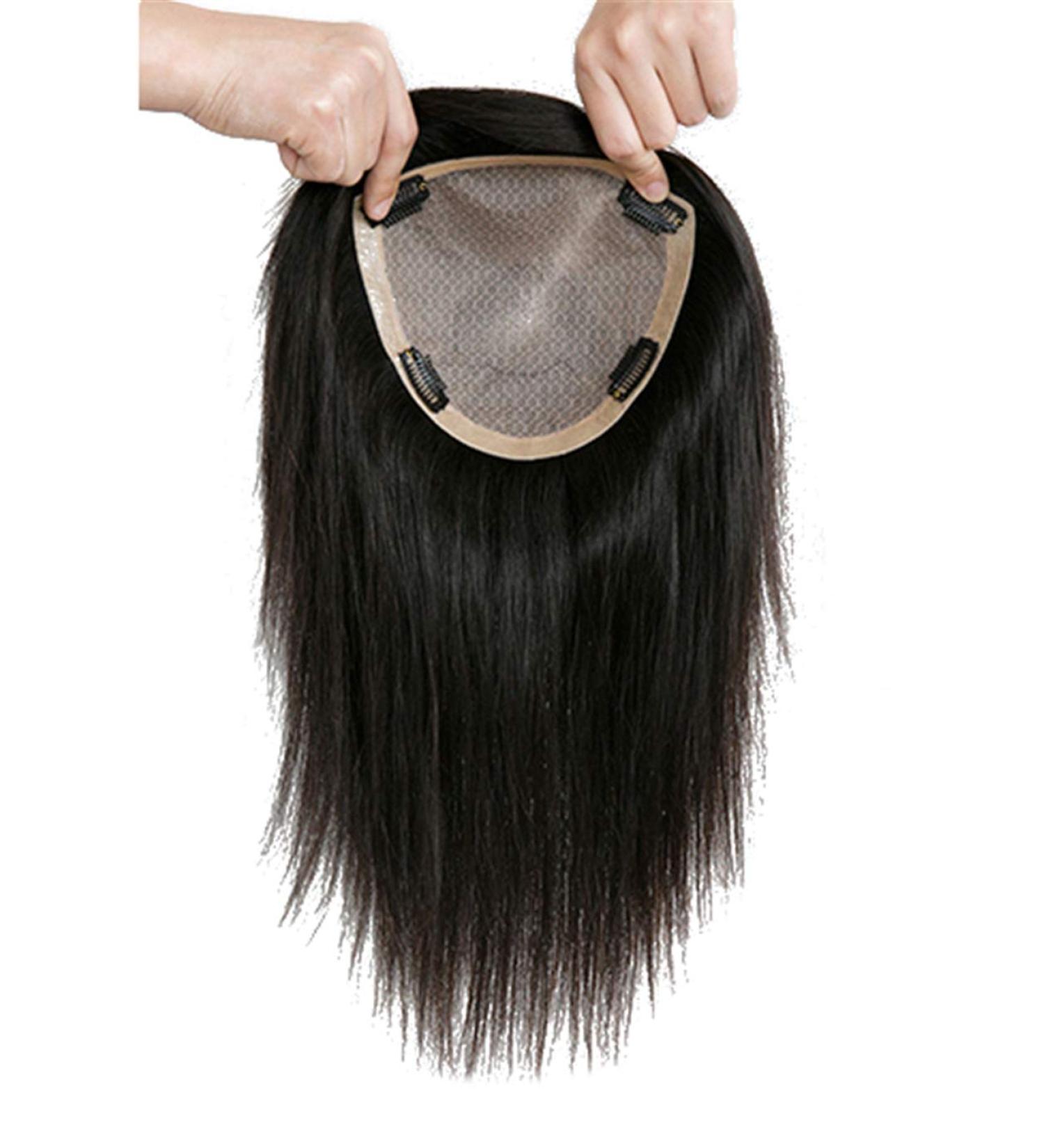 Susanki 100% Real Hair Crown Topper for Thinner Hair | Silk-Top Hair Attachment | 10 Inch Dark Brown Clip-In | 15.2 x 17 cm - Buy Online on GoSupps.com