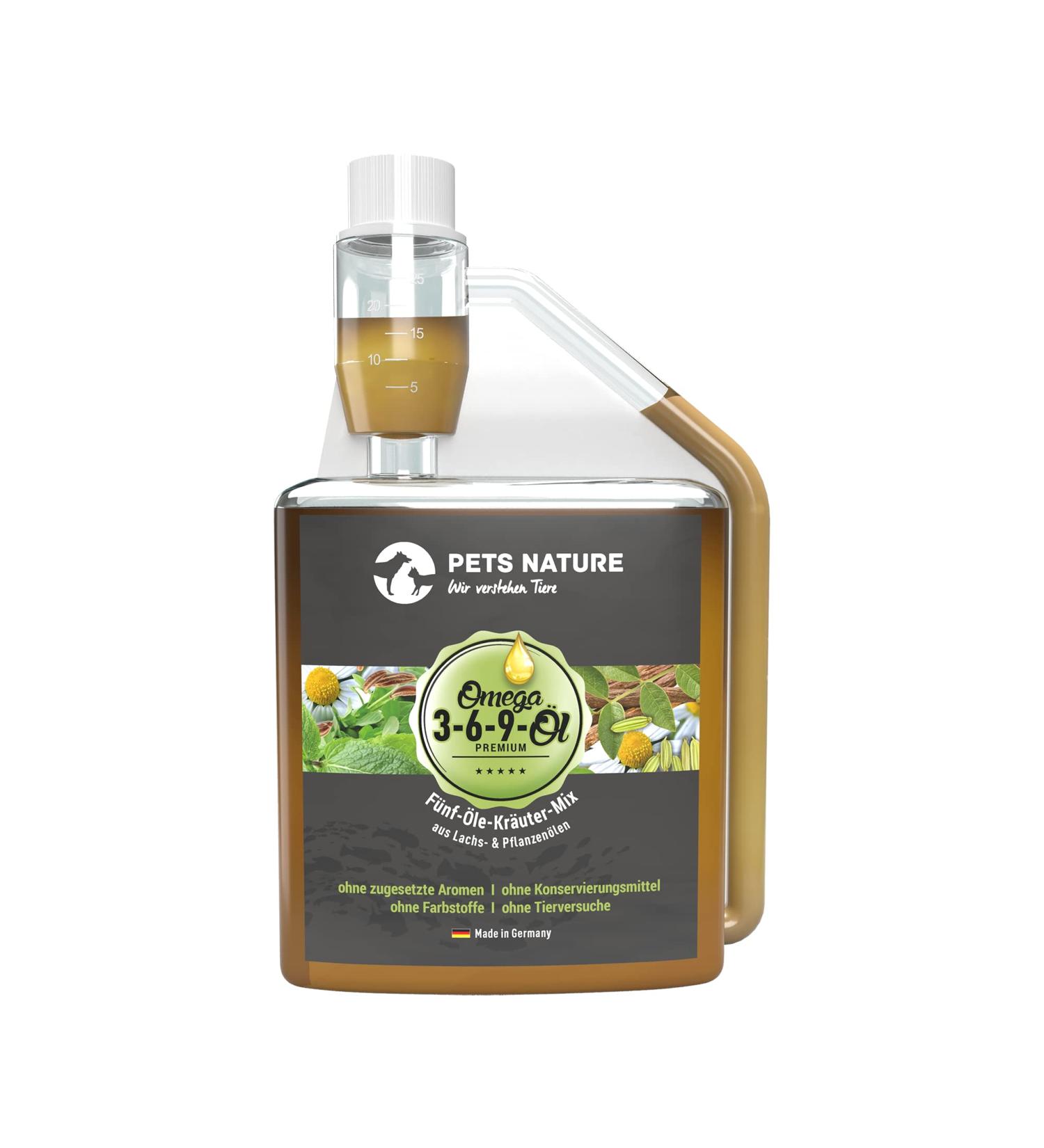 Pets Nature Omega 3-6-9 Oil for Dogs & Cats | 100% Natural Cold-Pressed Herbal Barf Oil (500ml) - Thistle Hemp Salmon Chia & Linen Oil - Buy Online on GoSupps.com