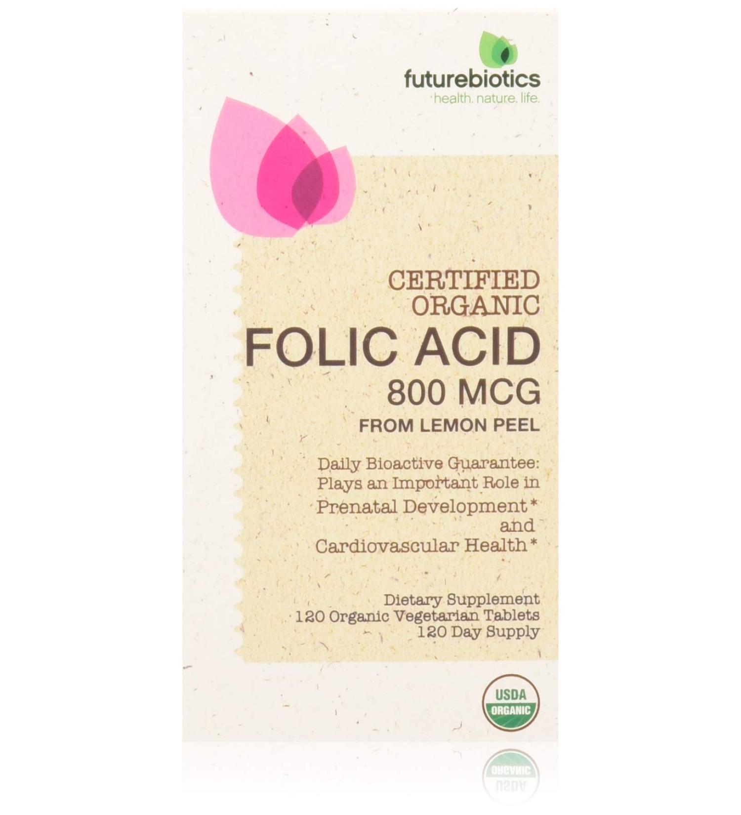 FutureBiotics Folic Acid 800 mcg - 120 Organic Vegetarian Tablets from Lemon Peel - Buy Online on GoSupps.com
