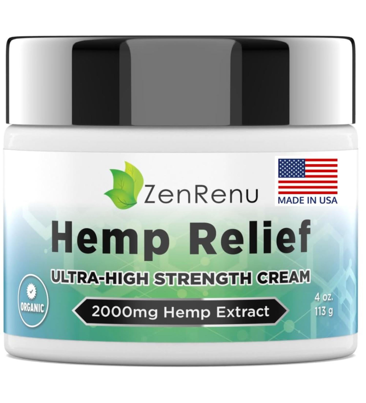 Hemp Cream Maximum Strength - Menthol Rub with Hemp Oil, Arnica, Lavender, Aloe Vera, Kava Kava, & Camphor - Natural Hemp Muscle Rub Cream for Skin, Muscles & Joints - ZenRenu, 4 oz - Buy Online on GoSupps.com