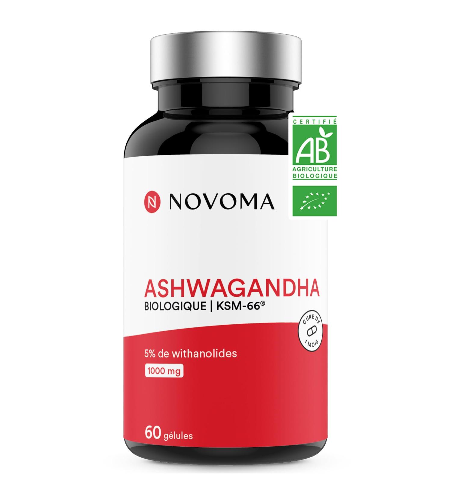 NOVOMA Ashwagandha KSM-66 1000 mg Anti-Stress & Sleep 5% Withanolides 60 Vegan Capsules Made in France - Buy Online on GoSupps.com