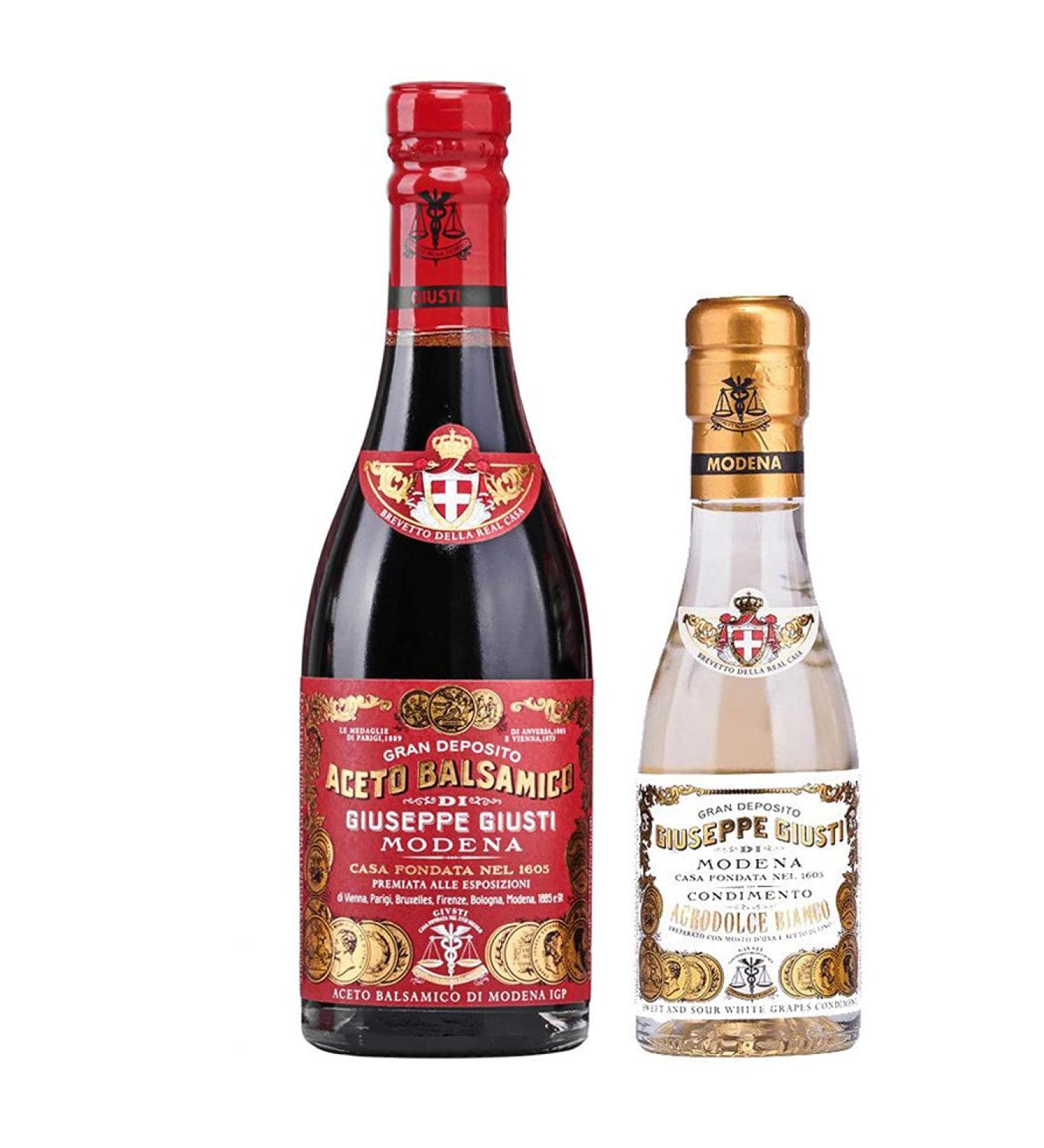 Giusti Set Giusti Balsamic Vinegar of Modena IGP 3 Gold Medals "Riccardo Giusti" 250ml and White Condiment 100ml