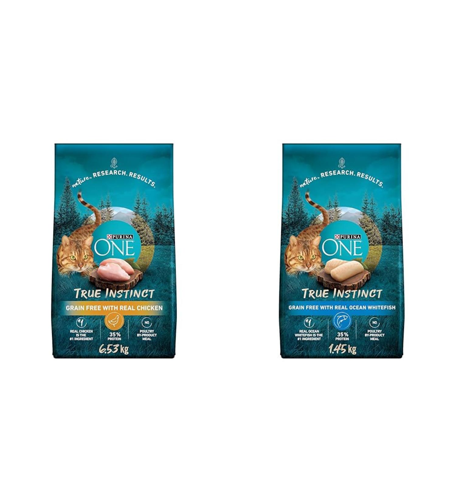 Purina ONE True Instinct Grain Free Dry Cat Food High Protein Chicken - 6.53 kg Bag & True Instinct Grain Free Dry Cat Food High Protein Ocean Whitefish - 1.45 kg Bag - Buy Online on GoSupps.com