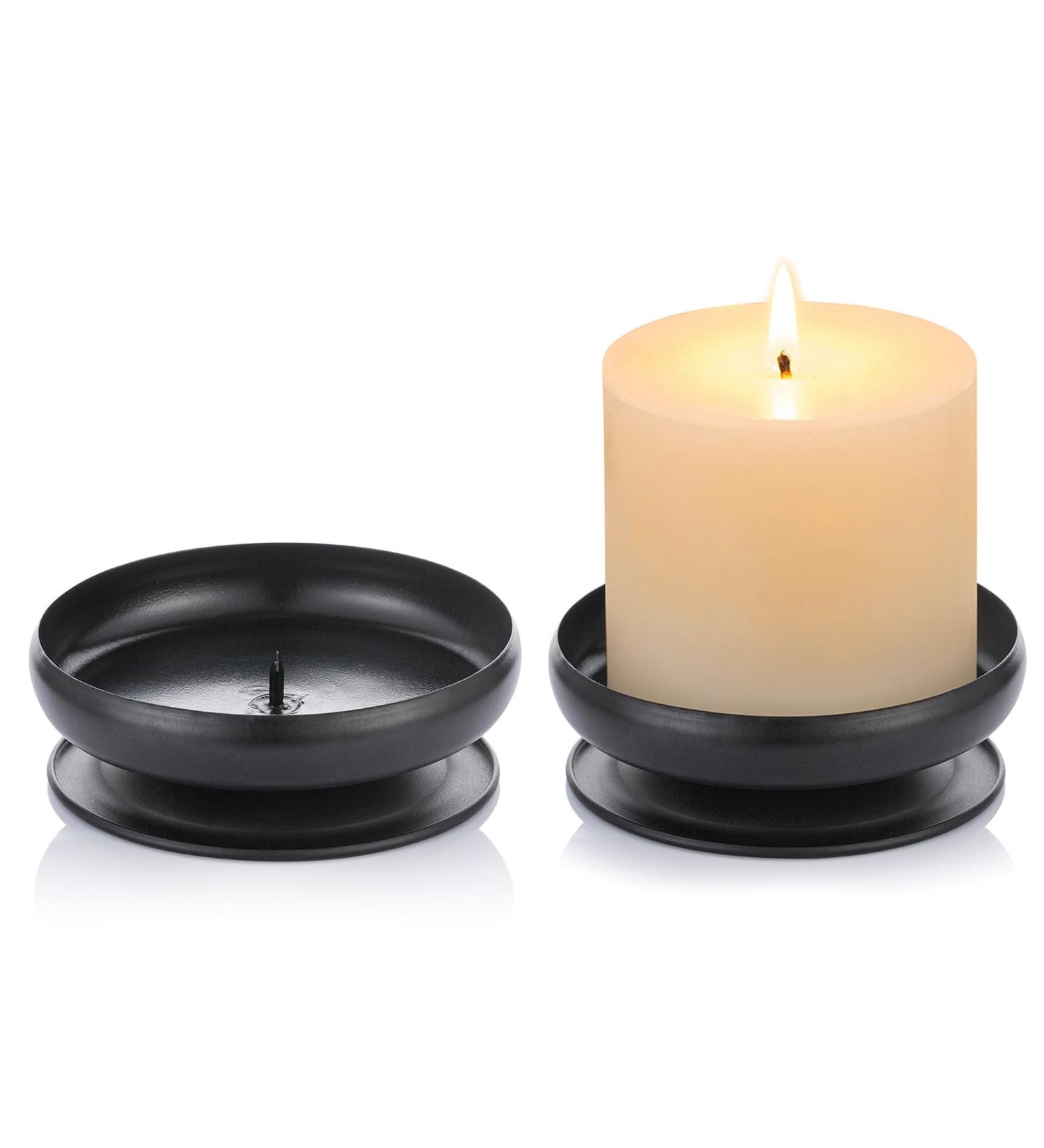 2-Piece Black Iron Column Candle Holder Set - 9cm Diameter Spike Holders for Wax & LED Candles - Perfect for Gardens Spas Weddings & Parties - Buy Online on GoSupps.com