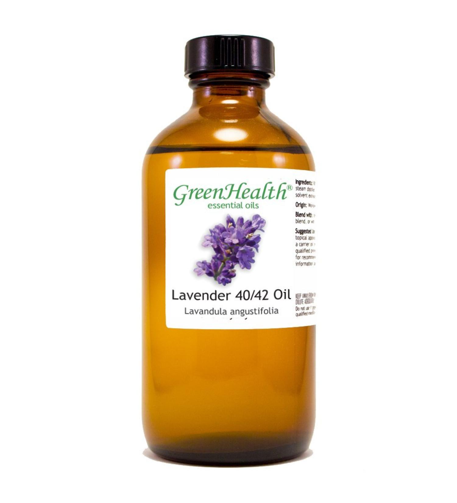 Lavender 40-42 8 fl oz (237 ml) Glass Bottle w/Cap 100% Pure Essential Oil GreenHealth - Buy Online on GoSupps.com