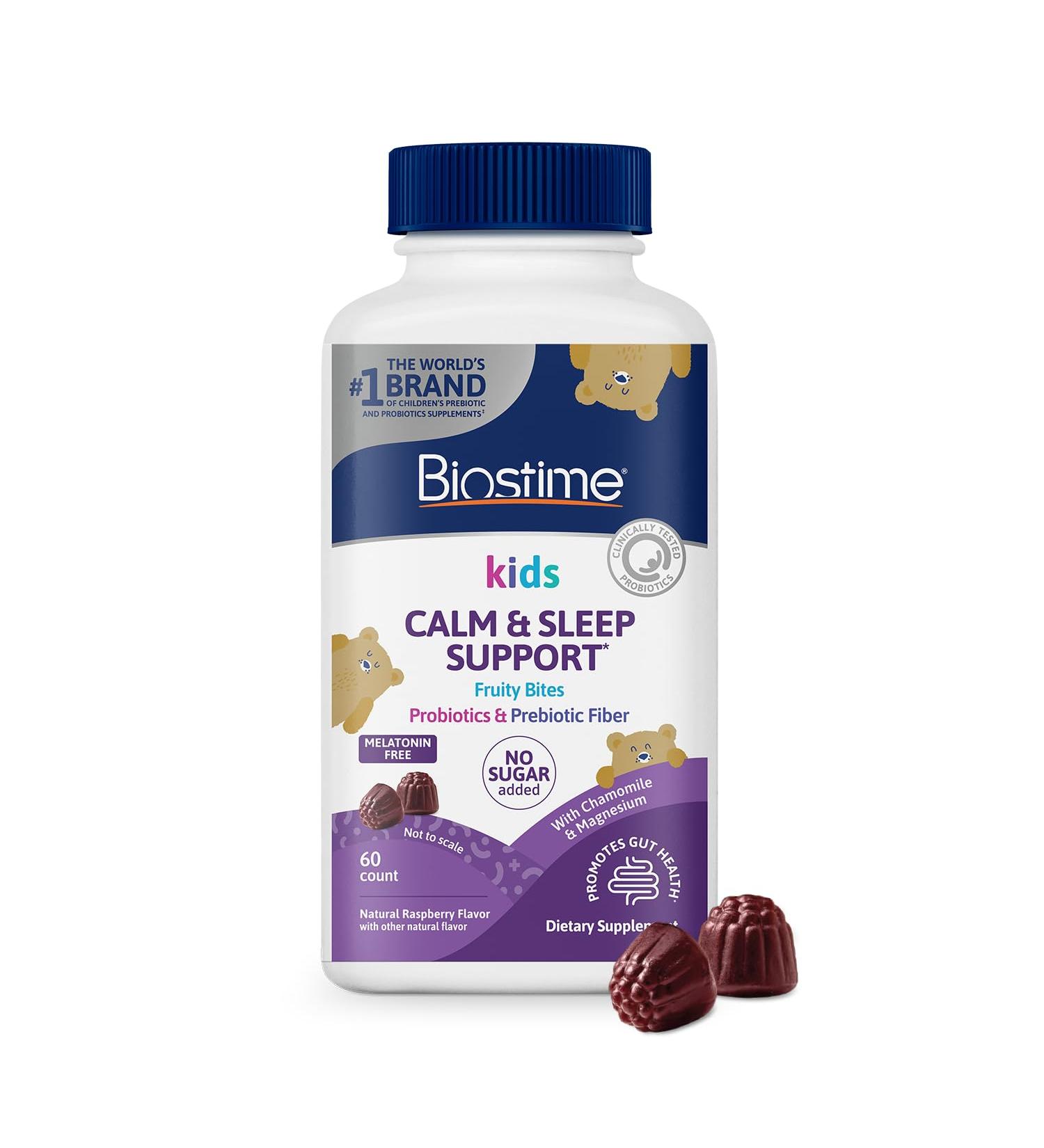 Biostime Kids Sleep Fruity Bites (Ages 4+) | Includes Probiotics| Calm magnesium gummies for kids | Melatonin Free calm gummies for Sleep aid | No added sugar | 60 Count Calm & Sleep - Buy Online on GoSupps.com