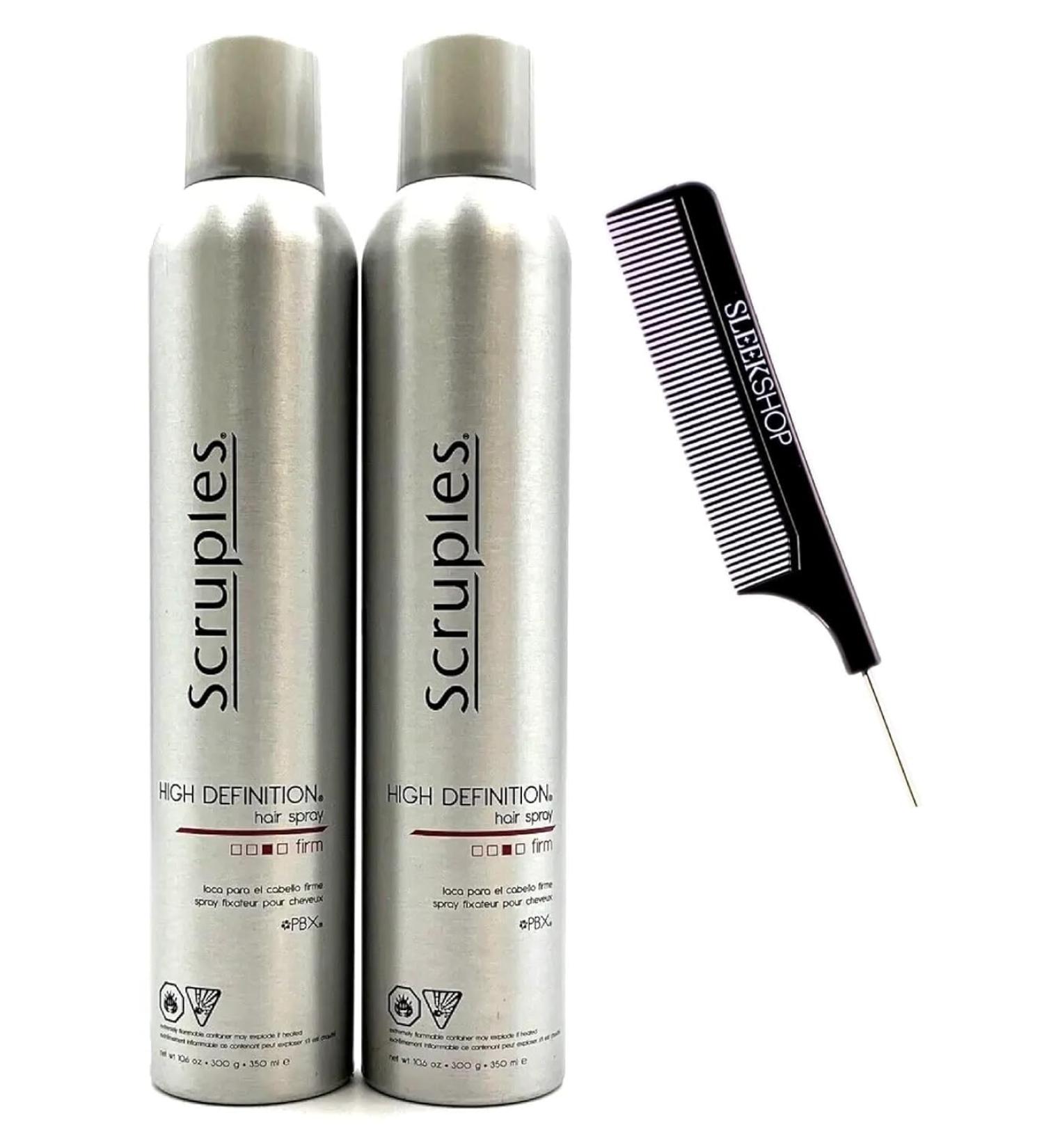SIeekshop Aerosol Hairspray HIGH DEFINITION FIRM Hold Hair Spray (w/Steel Pin Rat Tail Comb) (10 ounce PACK OF 2 CANISTERS)