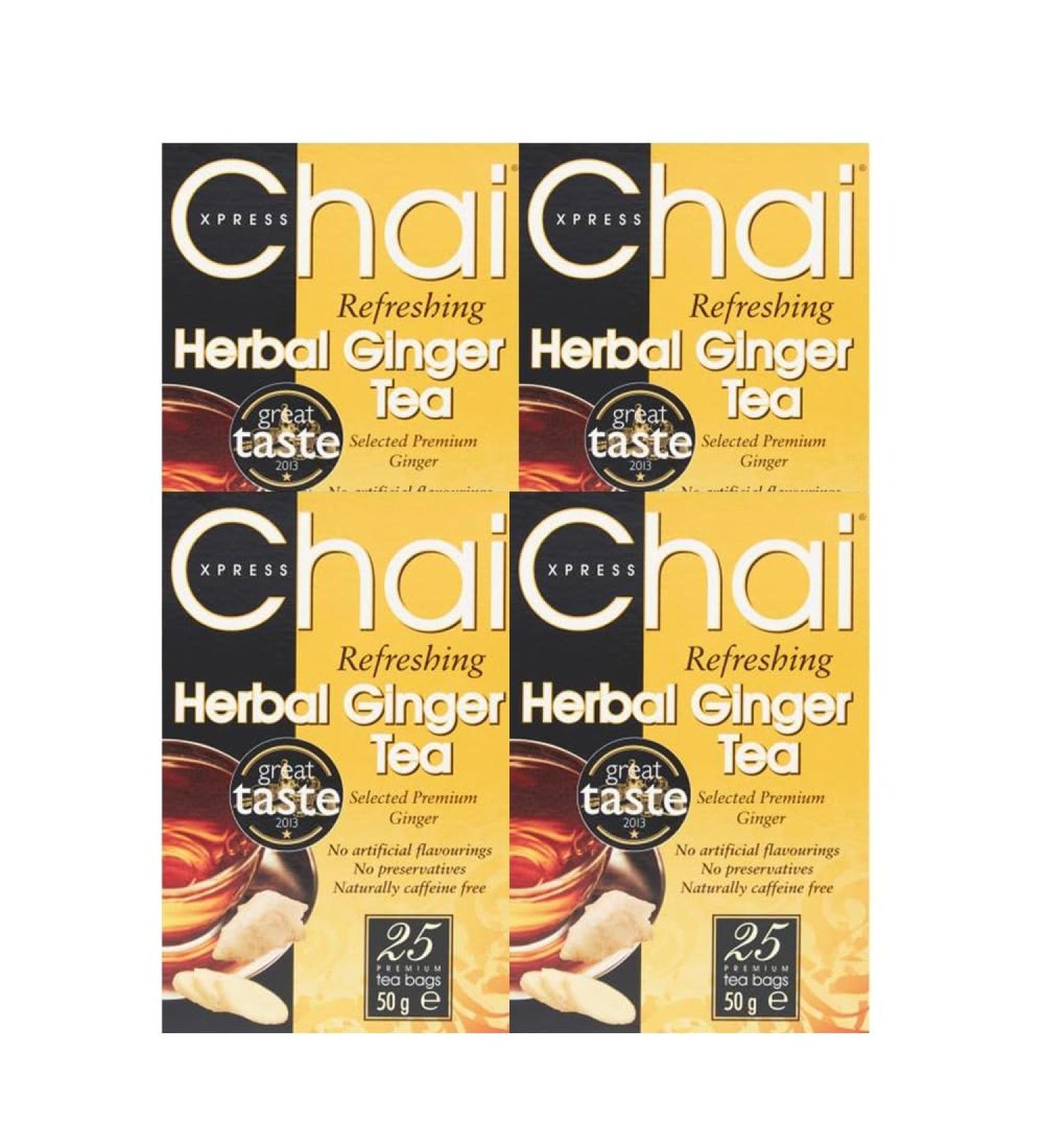 Chai | Express Ginger Tea 25Bag 50G |Warming soothing refreshing and reviving |Aids recovery from colds and sore throats | Indian Origin | Pack Of 4