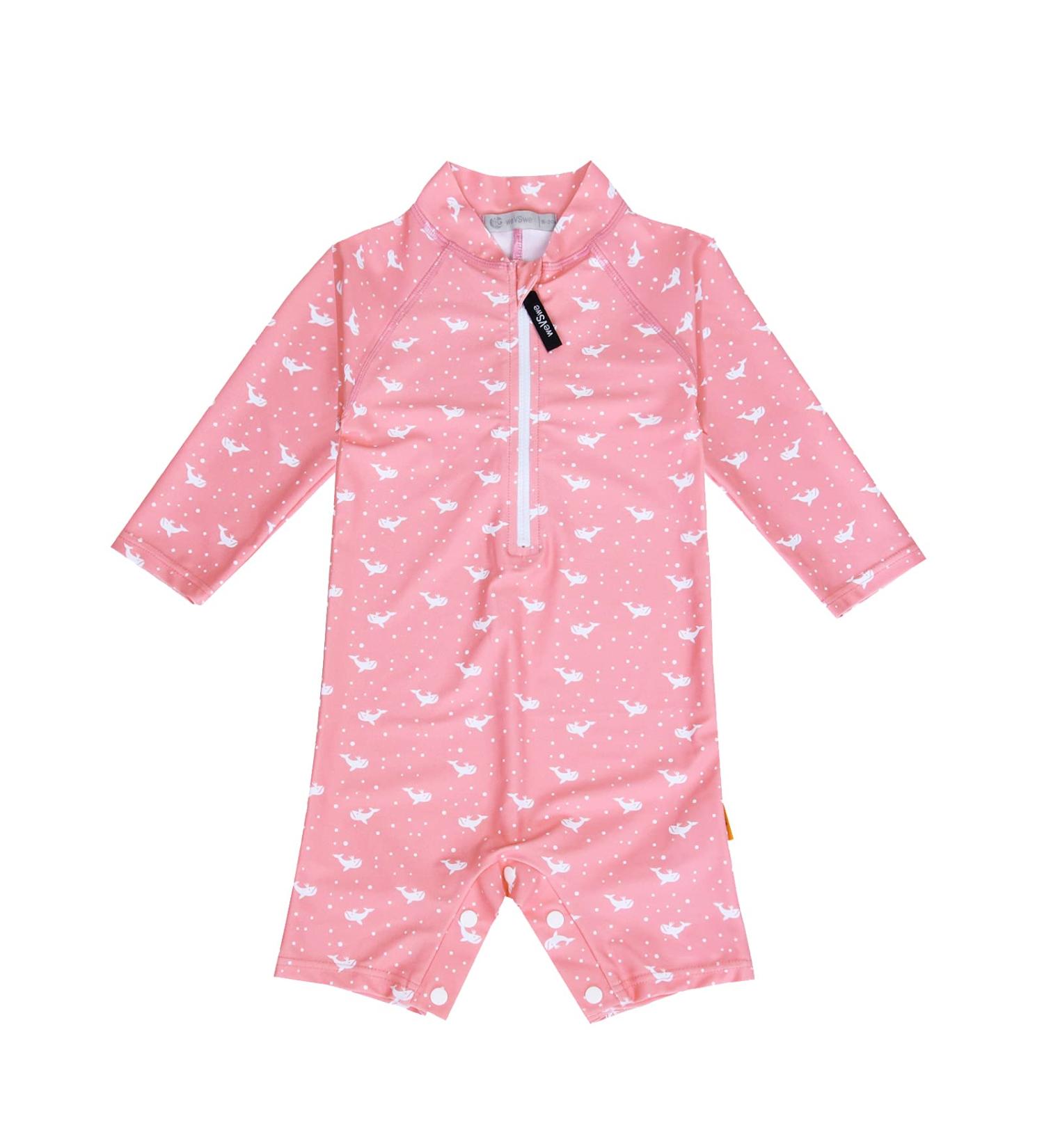 weVSwe Baby Toddler Boy Swimsuit UPF 50+ Sun Protection Rash Guard with Crotch Zipper | 0-3 Years | 0-6 Months | Pink Whale Pattern - Buy Online on GoSupps.com