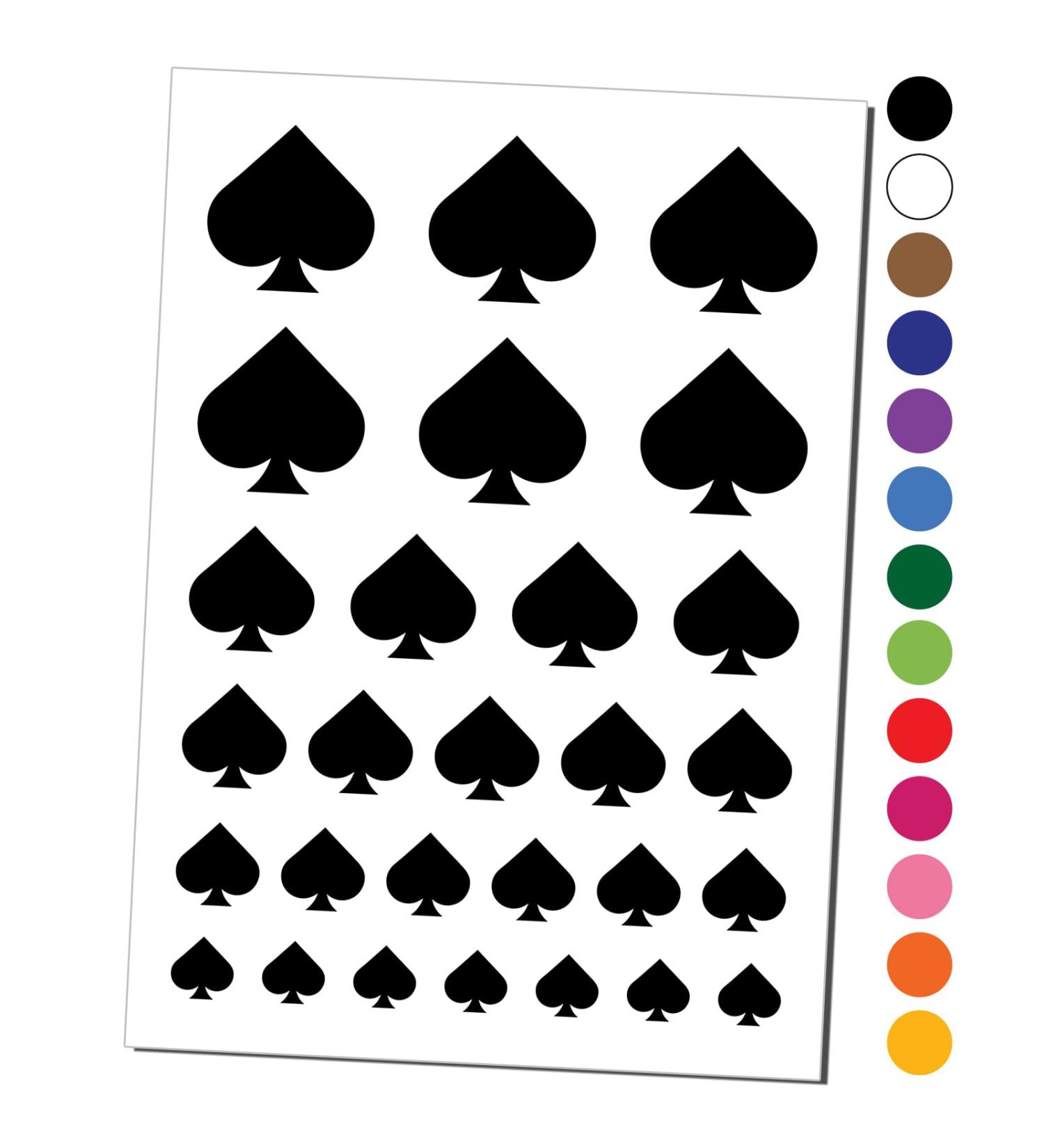 Spades Card Suit Temporary Tattoo Set - Water Resistant Fake Body Art Collection in Black (One Sheet) - Buy Online on GoSupps.com