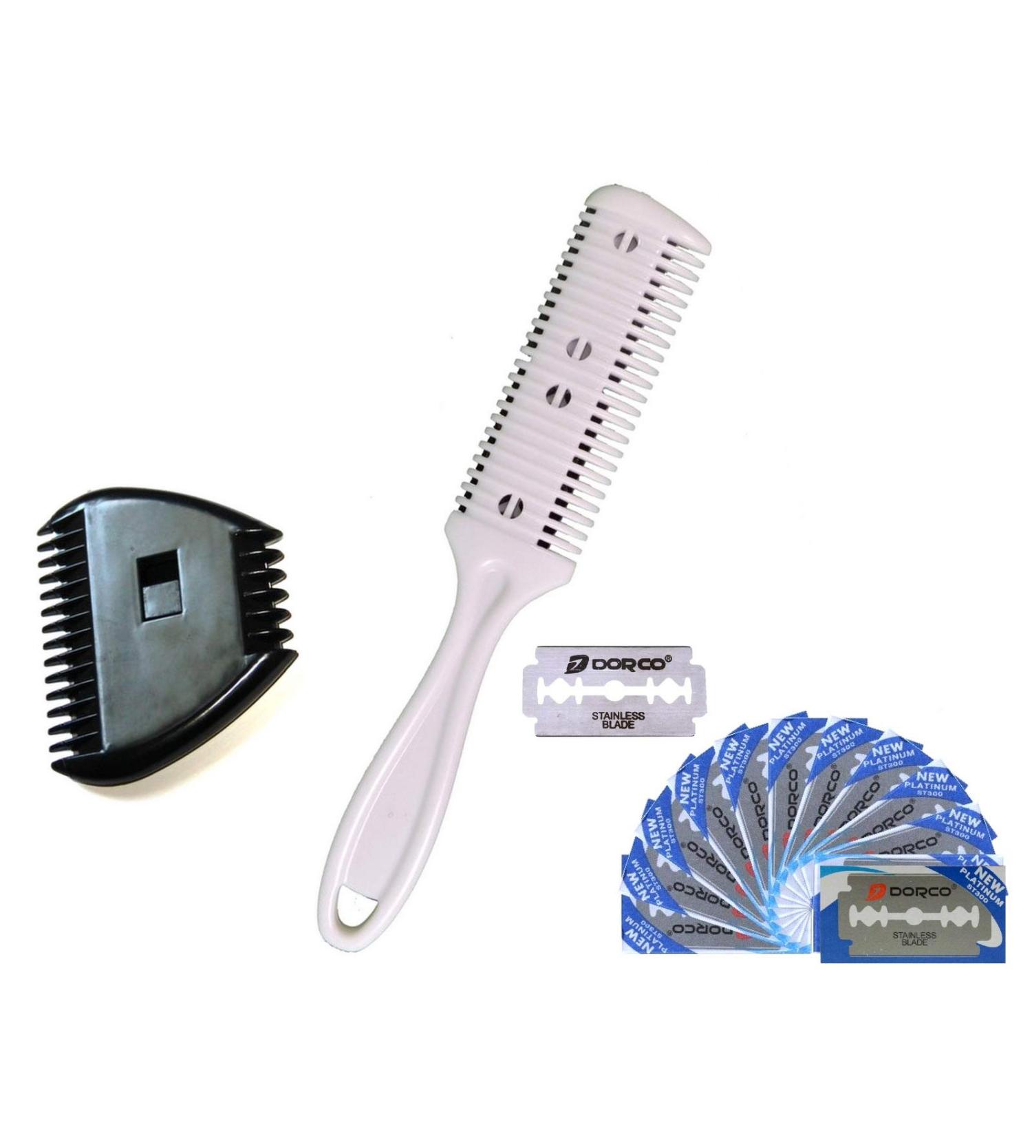 ALAZCO Combo Set: White Plastic Double Edge Razor Comb Hair Beard Bikini Trimmer with Extra Blades - Buy Online on GoSupps.com